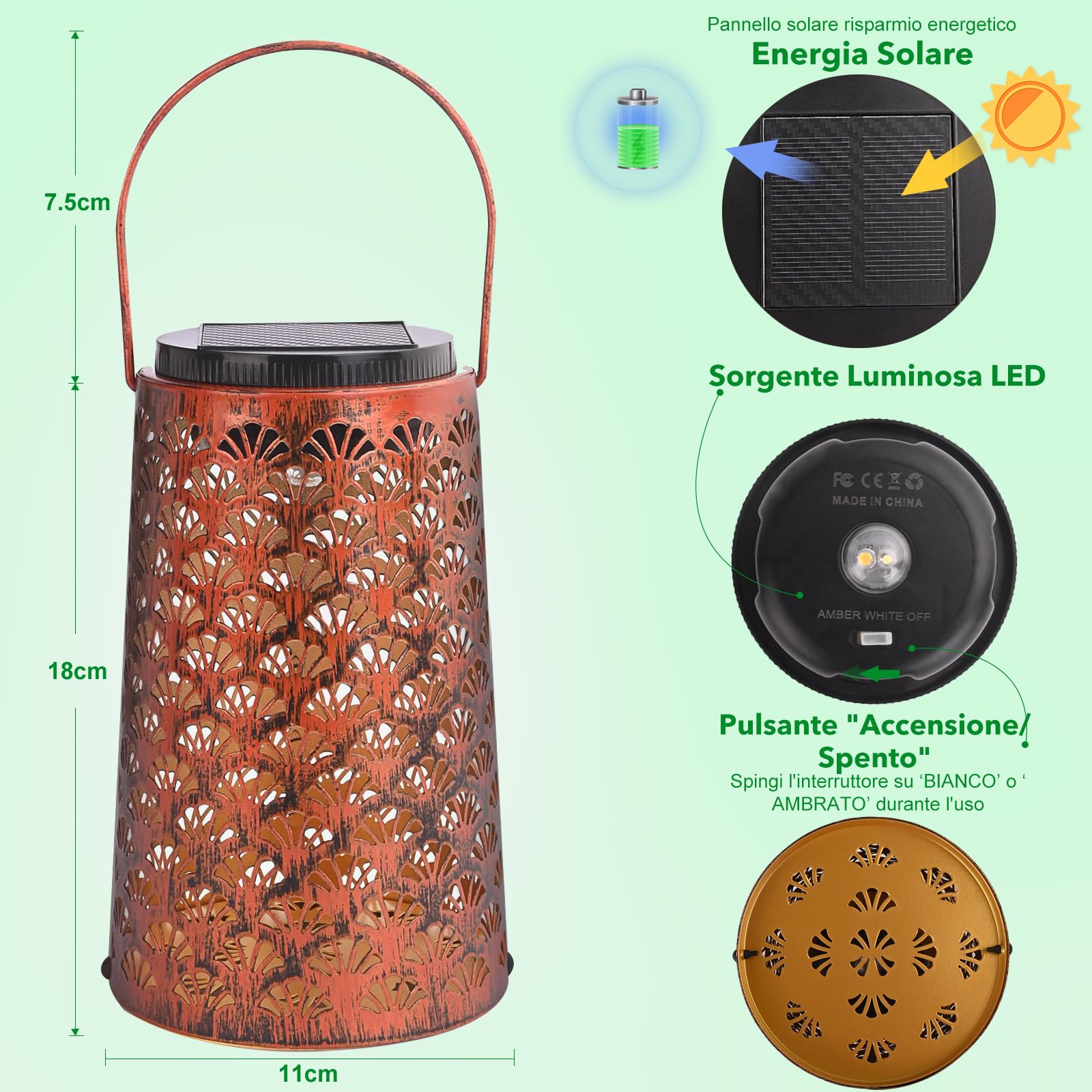 OUSFOT Lanterne Solari da Esterno 2 Pezzi, Due Modalità di Illuminazione Lanterne Solari da Giardino, Impermeabile Luci solare per Terrazza, Patio, Tavolo, Festa, Decorazione Orientale della Casa
