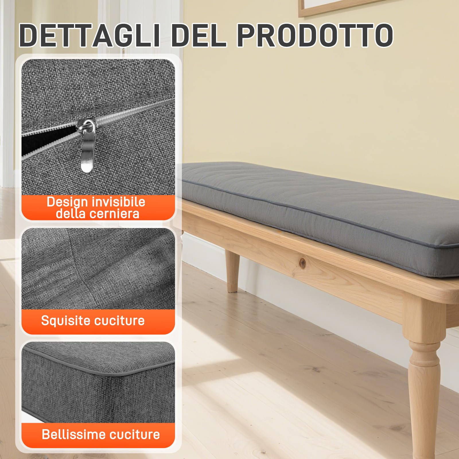 Cuscino Su Misura Per Panche E Davanzali – Impermeabile, Lavabile E Antiscivolo – Ideale Per Esterni E Interni – Morbida Spugna Ad Alto Rimbalzo