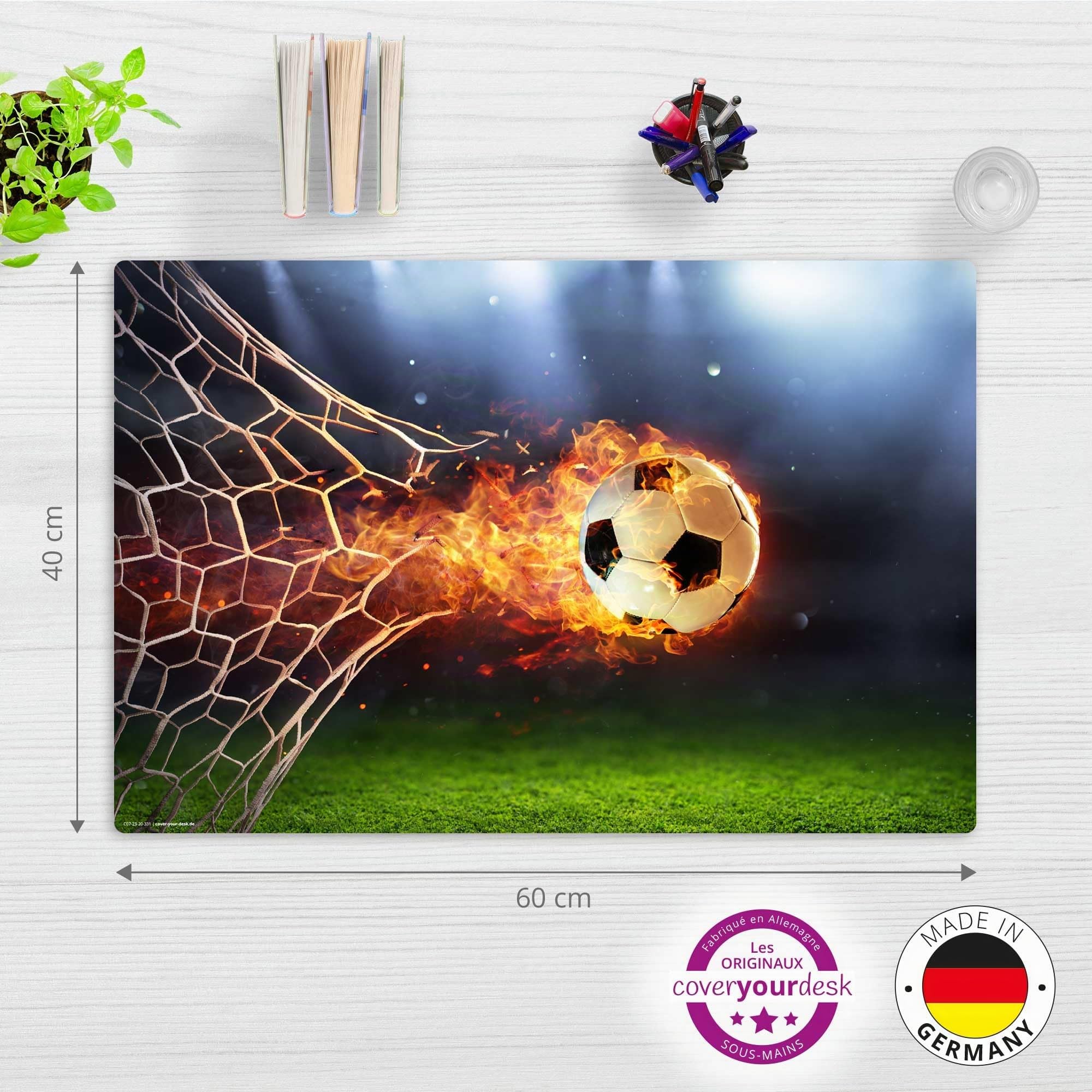 Sous-main effaçable enfants ballon football flamboyant queue feu 60 x 40 cm vinyle Allemagne