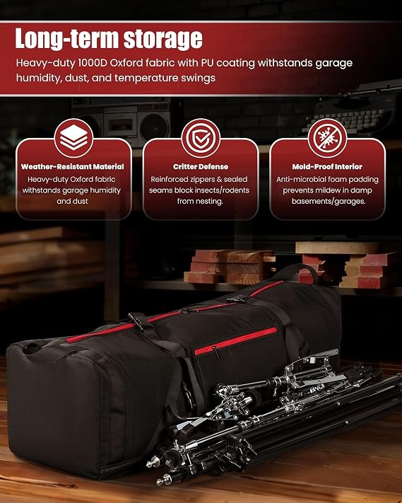 40 Heavy Duty Drum Hardware Bag - Protective Lightweight Drum Hardware Case for Cymbal Stands & Drum Set Accessories | Gig Transport & Long-Term Storage for Musicians