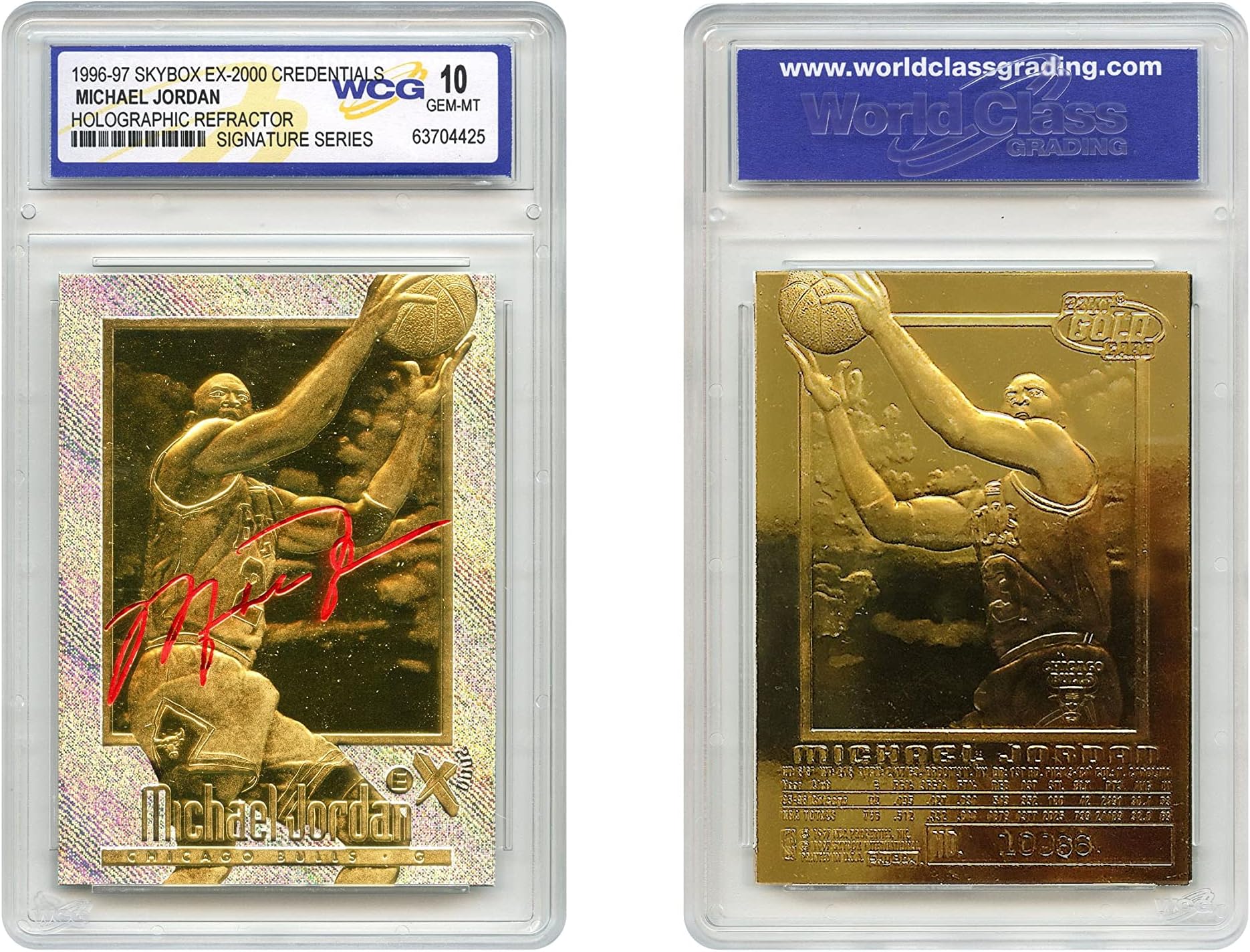 1996-97 Michael Jordan SKYBOX EX-2000 Credentials Gold Card Holographic Prism Refractor Signature Series- Graded Gem Mint 10