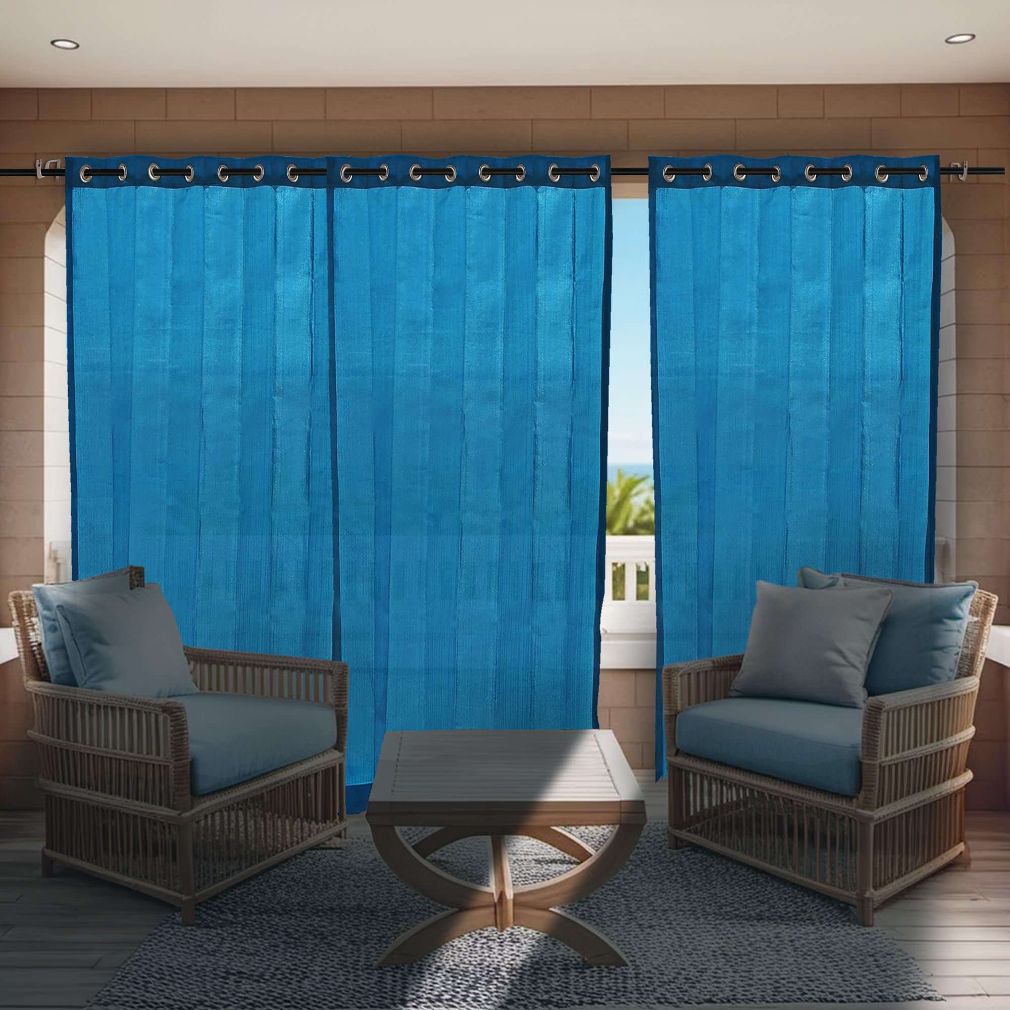 HIPPO 180 GSM HDPE Outdoor Eyelet Curtain for Balcony & Patio Sun Blocking, UV Protection & Light-Filtering Curtains (Greece-Blues, 4.5FTX8FT, 2PC)-image-10