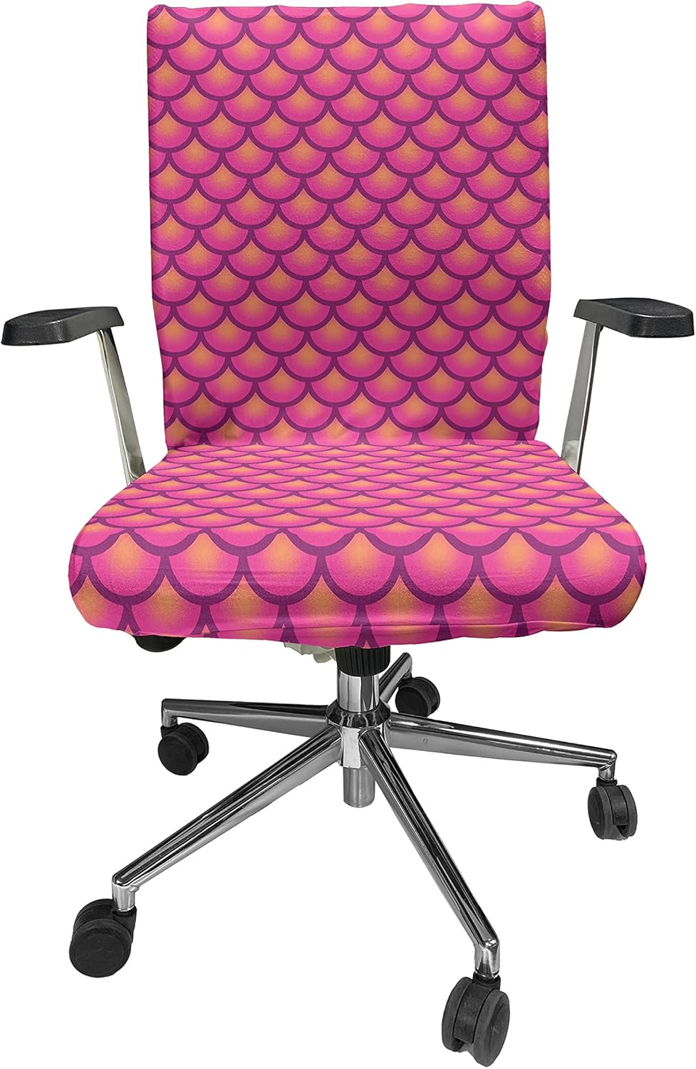 Ambesonne Vintage Mermaid Office Chair Cover, Japanese Squama Inspired Fish Scale Fish Girl Tail Pattern, Stretchable Decorative Universal Size High Back Printed Slipcover, Purple Pink