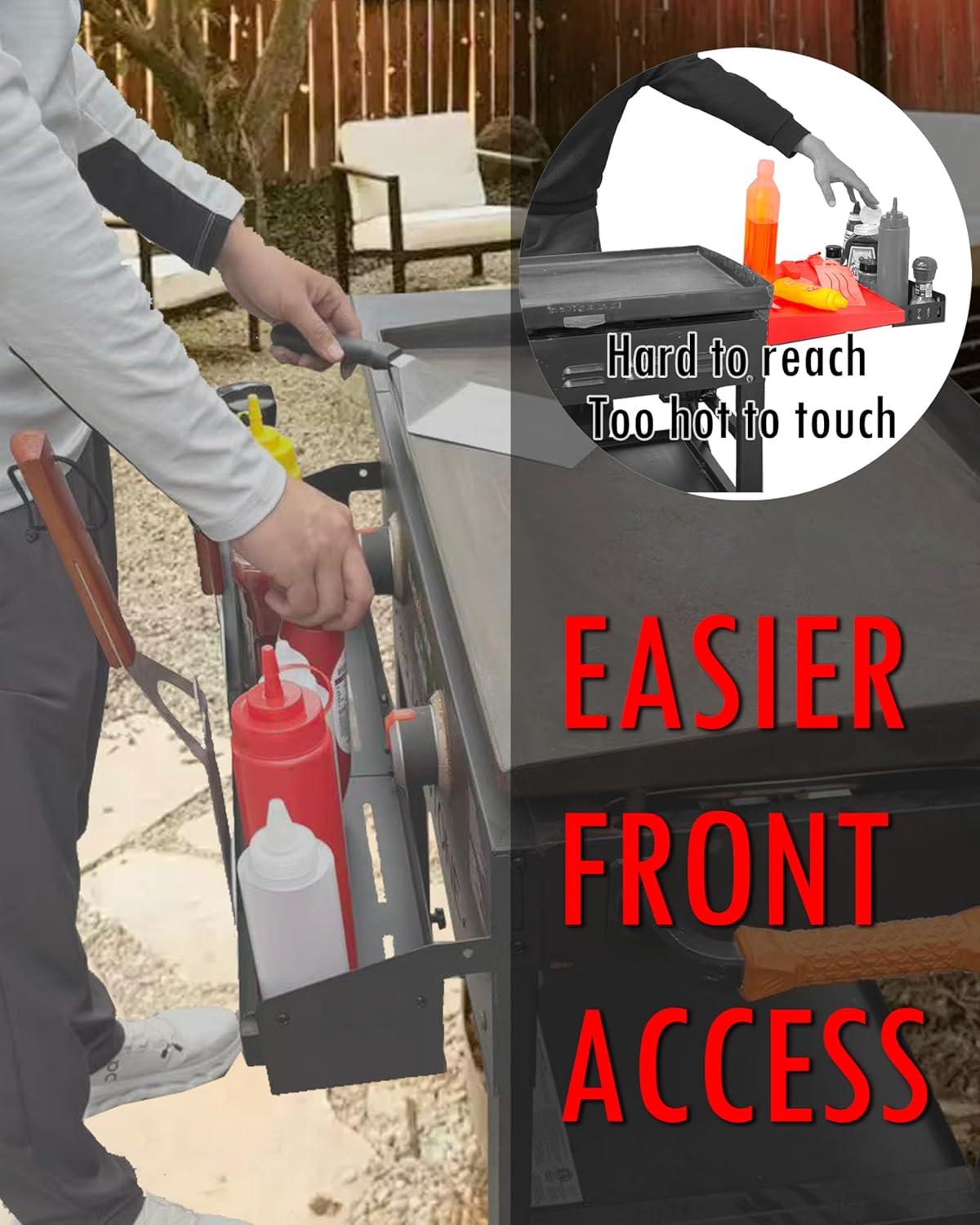 Front Griddle Caddy for Blackstone 28/28XL Inch With Two Magnetic Tool Holders, Large Capacity for Blackstone Griddle Accessories 28 Inches Bottle Storage, Easy Front Access, Black Stone Caddy