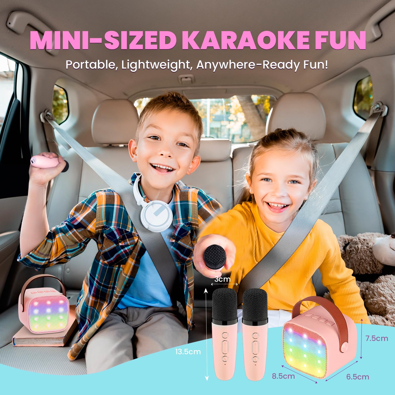 Ulepszony ekspres do karaoke 2 mikrofony dla dzieci dla dziewczynek: Wowstar Kids Karaoke Machines z mini mikrofonami karaoke - przenośny głośnik Bluetooth dla dzieci - zabawki prezenty dla chłopca