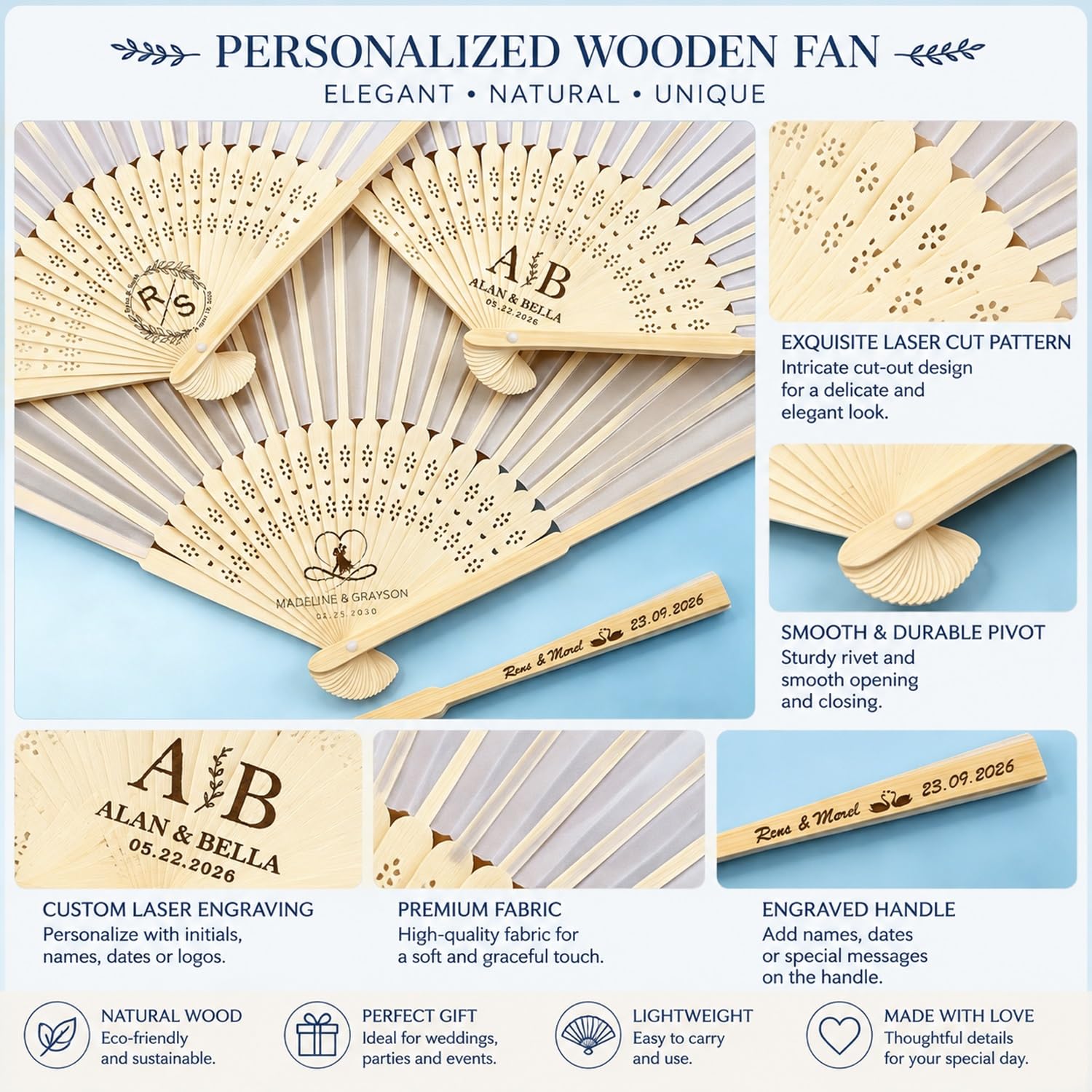 Personalisierte Faltfächer In Großmengen – Individuell Gravierte Holz- Und Stofffächer Als Hochzeitsgeschenke, Faltfächer Im Großhandel Als Gastgeschenke Und Party-Werbegeschenke(80pcs)