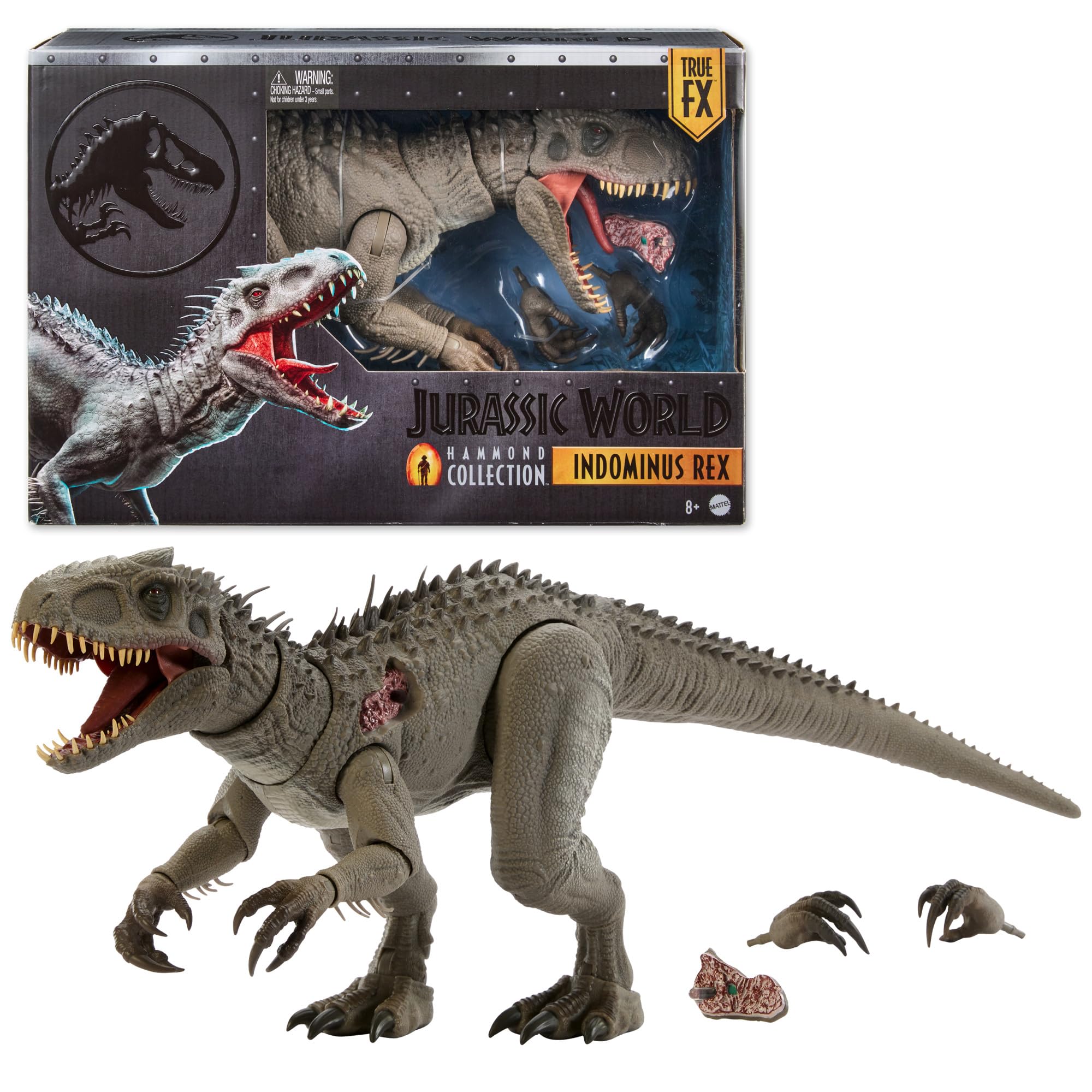 Jurassic World Hammond Collection Indominus Rex Deluxe Bewegliche Actionfigur groß, austauschbare Krallen und Ortungsimplantat, JKG98 | Große bewegliche Figur, austauschbare Krallen und Trailing-Implantat, JKG98