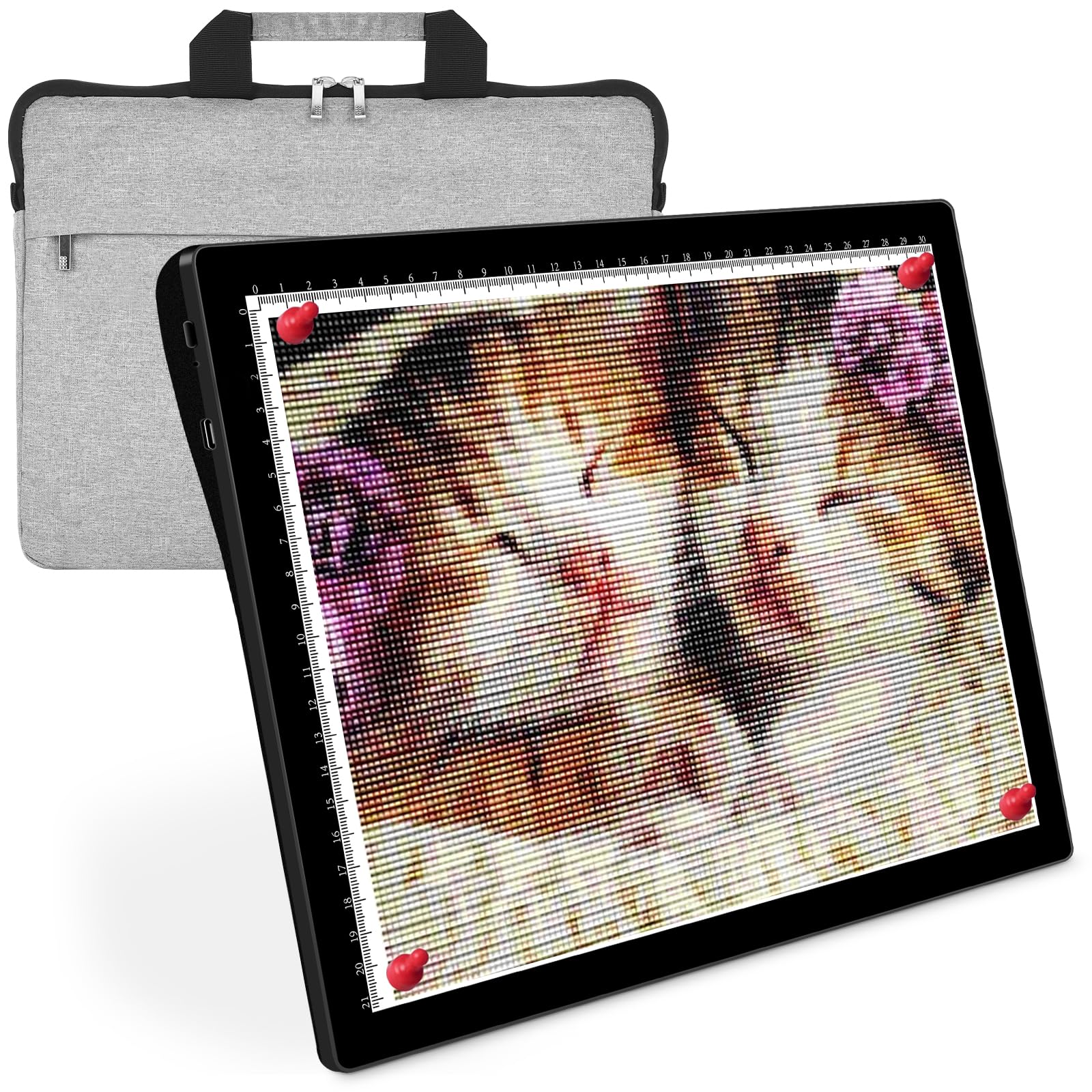 HIUKCOLED Rechargeable A4 Light Pad with Diamond Painting Light Board Storage Bag, Built-in Battery＆Magnetic panel, 5-level Brightness Adjustable,Wireless LED Tracing Box for Drawing,Sketching,Tracing