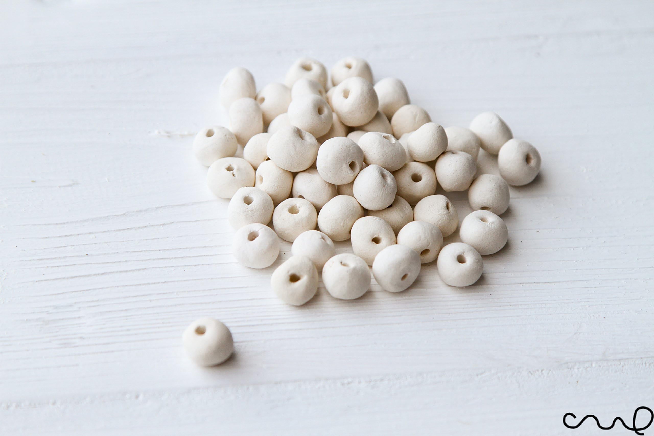 50 x Handmade Ceramic Bisque Beads Ball Hole White Stoneware Round Craft for Glazing, Painting or Diffusing