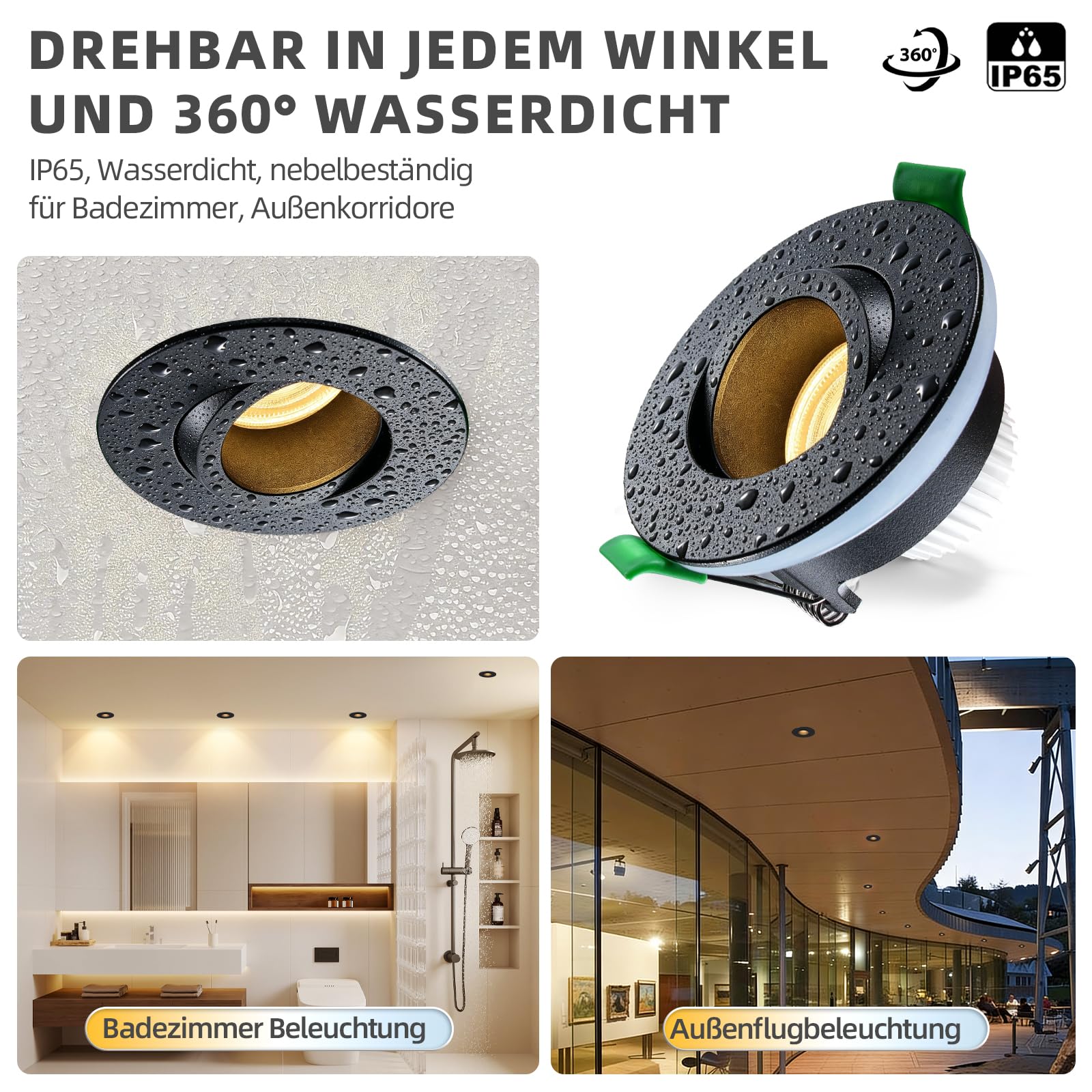 4er Einbaustrahler LED Dimmbar Deckenpots IP65, 5W 550lm Einbauspots 230V Modul, 3000K/ 4000K/ 6500K für Küche Flur, CRI90+ Blendfrei Ø70mm