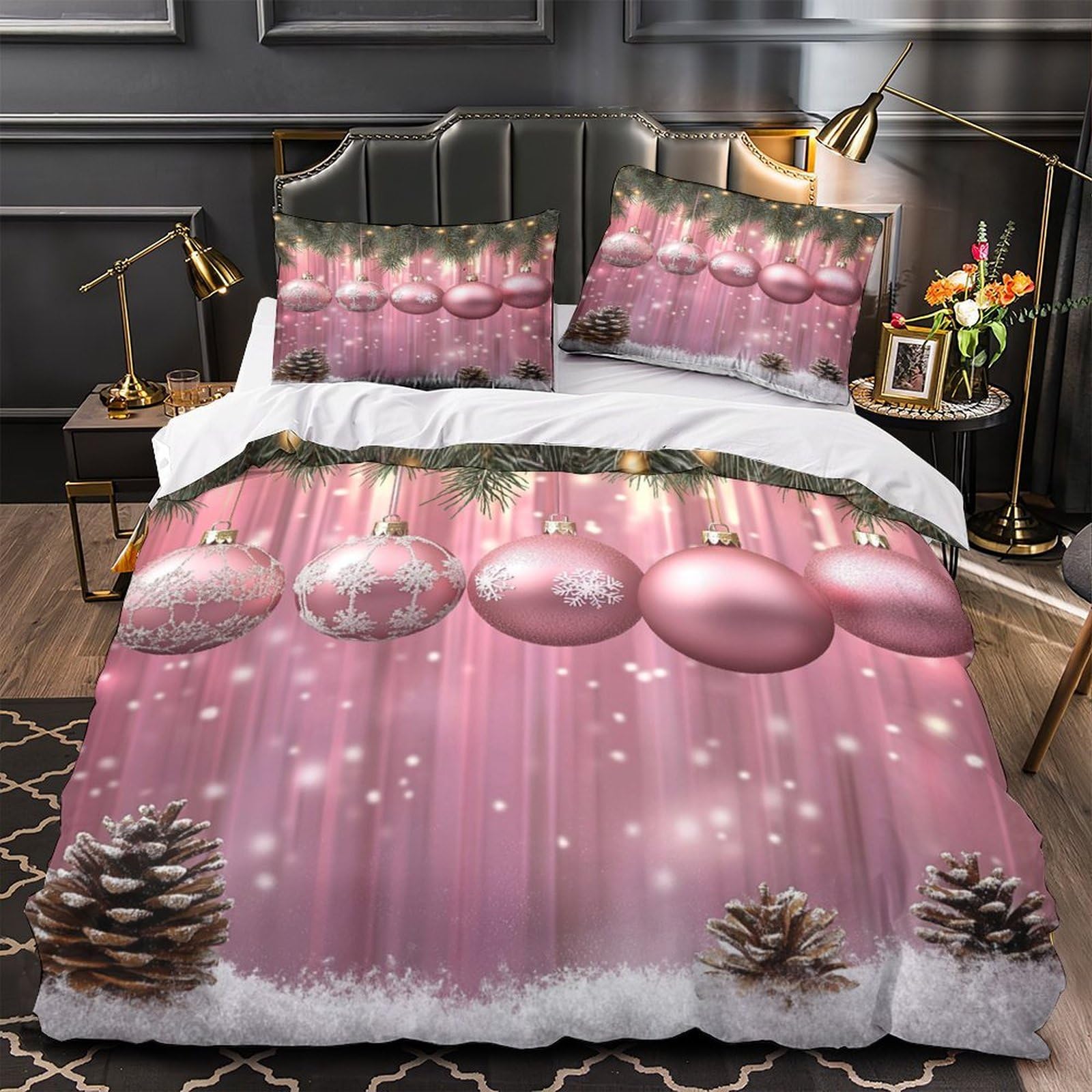Housse de couette 3D Noël parure de lit vintage 200x200 cm, cadeau de fêtes idéal pour ados et enfants