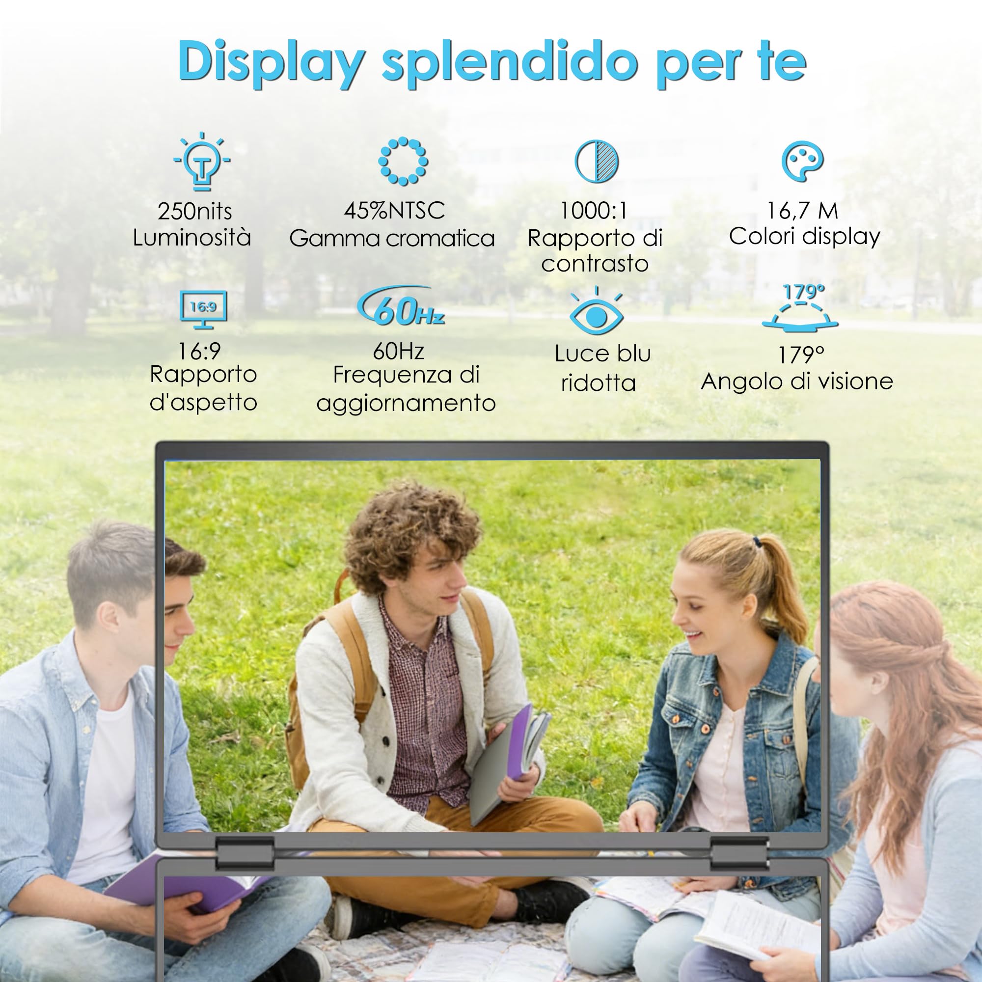 15,6 Pollici Monitor Triplo Portatile 1080P FHD Max 1920x2160 IPS USB-C HDMI Plug & Play Secondo Estensore Laptop Schermo Esterno per Multitasking Ufficio Casa Viaggi -Nero