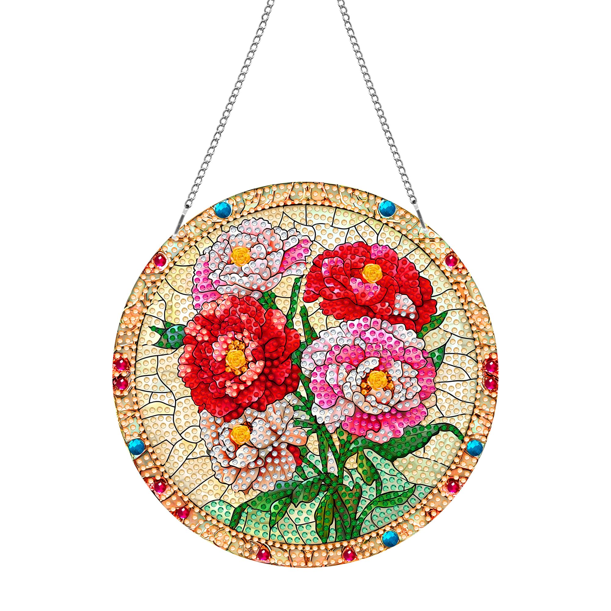 Pavemlo Doppelseitig Acrylbrett Diamond Painting Anhänger & Fensterbilder Set mit Kette -Blume DIY Kristall Malerei Anhänger Diamant Painting Wandbehang Kits 20x20 cm - für Wand Und Eingang Dekoration