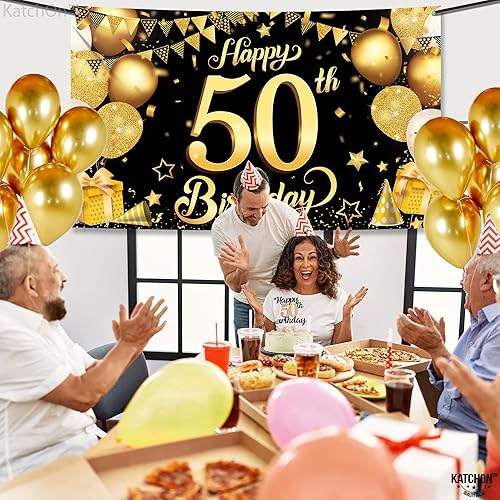Miniatura 7 de KatchOn, Black and Gold Happy 50th Birthday Banner - XtraLarge, 72x44 Inch  Happy 50th Birthday Backdrop  50th Birthday Decorations for Men  Happy