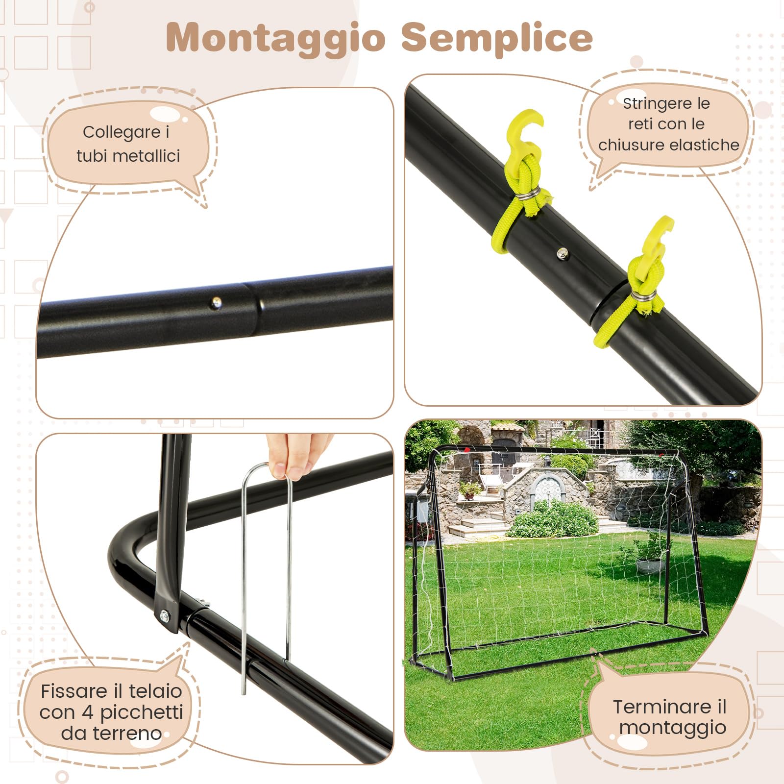 COSTWAY Porta da Calcio da Giardino, 2 in 1 Rete Rimbalzo Calcio Regolabile in 5 Angolazioni con Struttura in Metallo Zincato, Rete in PE, 4 Viti e 4 Picchetti, per Bambini e Ragazzi