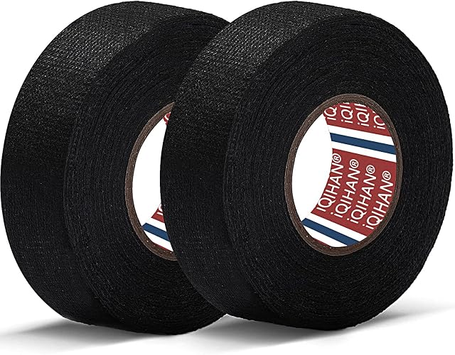 Wiring Hardness Tape - 2 Rolls Adhesive Fabric Cloth Tape for Automotive Hardness Electrical Wires Noise Damping Cable Looms Tape - 19mmx 15m Heat Resistant Insulation Tape for Car Cables Fixed Black