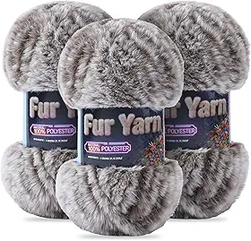 Fio de pele sintética macio e fofo para crochê - 3 novelos (cada 100 g, 71 jardas/65 m) - fio grosso e fofo para crochê amigurumi, cobertores, tricô à mão, cachecóis e artesanato (3, marrom linho)
