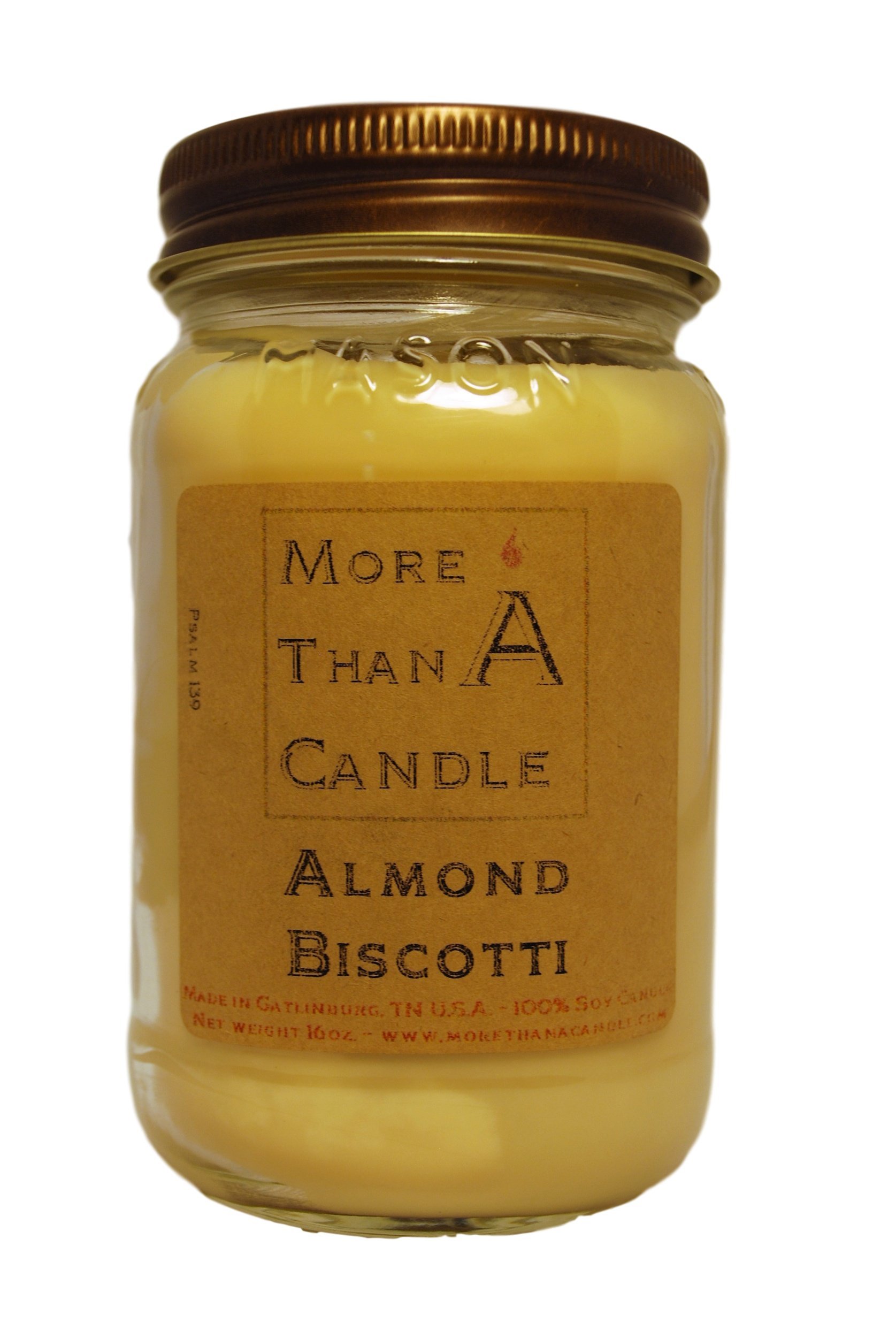 More Than A Candle - 16 oz Mason Jar Soy Candle - Made in The USA Almond Biscotti