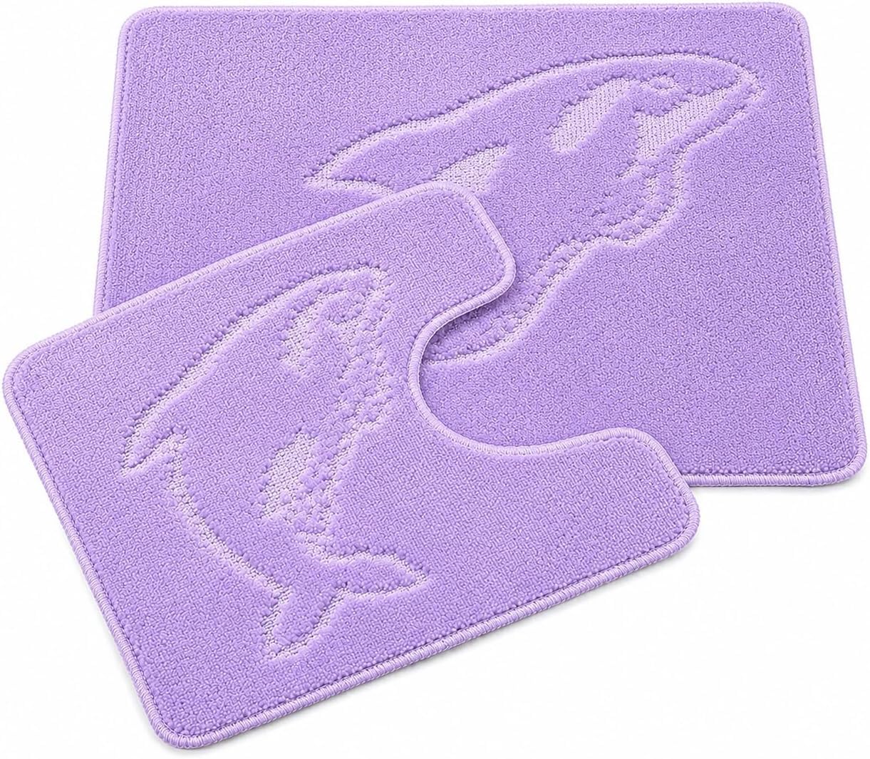 Nightzone Lilac Dolphin Bath Mat Set 2 Piece Non Slip Pedestal And Bath Mat Set Toilet Bathroom Rug (Lilac)