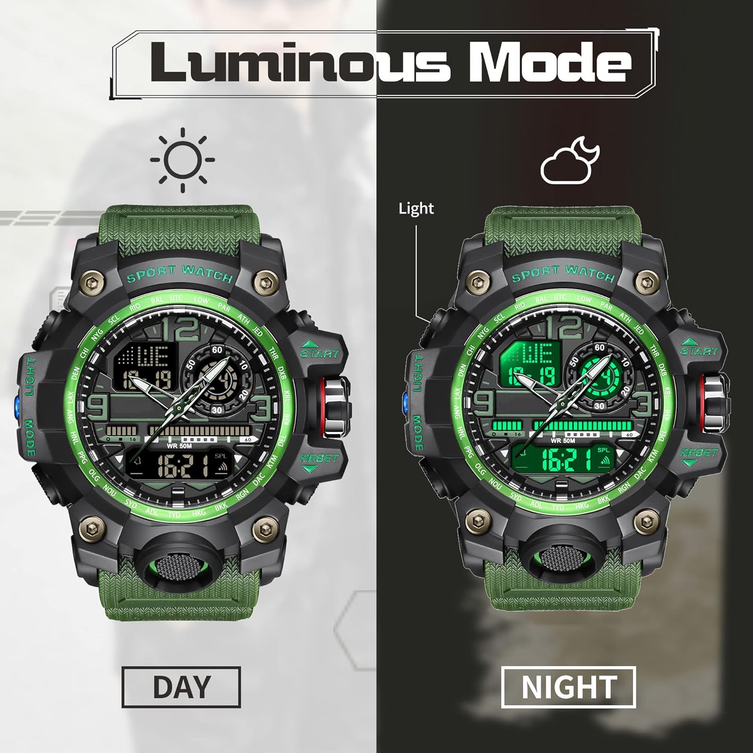 findtime Mens Tactical Watches for Men Military Watch Reloj Militar para Hombre Sports Outdoor Waterproof Digial Analog Alarm Stopwatch Big Face Wristwatch