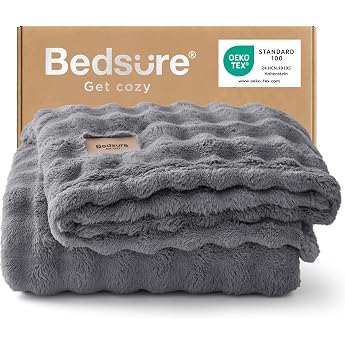 Bedsure Cuddly Blanket, Fluffy Bubble Blanket, Grey, 150 x 200 cm | Sofa blanket, fleece blanket, living &amp; decorative blanket