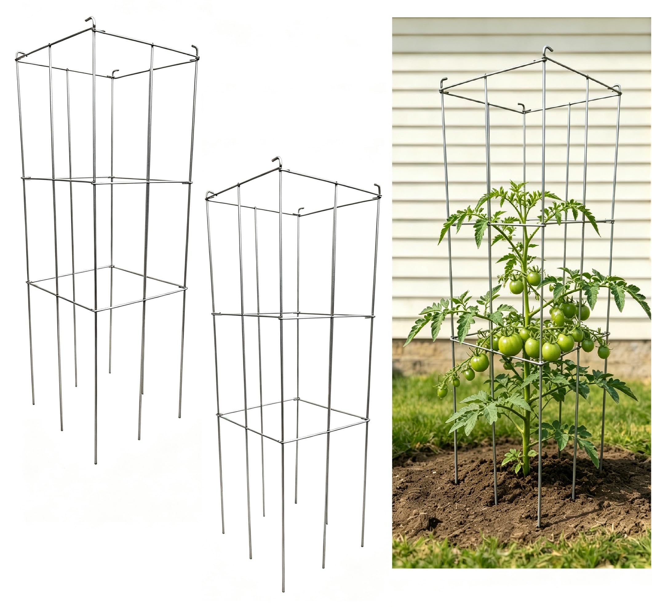 Confezione da 2 gabbie per pomodori, alte 30,5 x 99,5 cm, zincate, pieghevoli, quadrate, supporto per piante e pomodori, traliccio in metallo