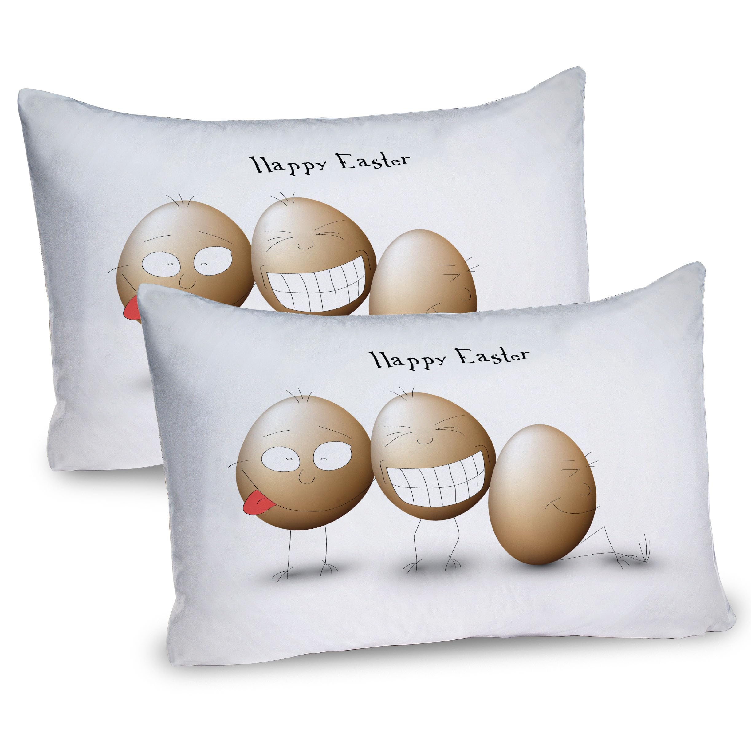 Ambesonne Easter Pillow Sham Set of 2, Cartoon Funny Eggs Doodle Style Facial Expression Cheerful Characters, Quality Microfiber Bedding Item for All Seasons, 36