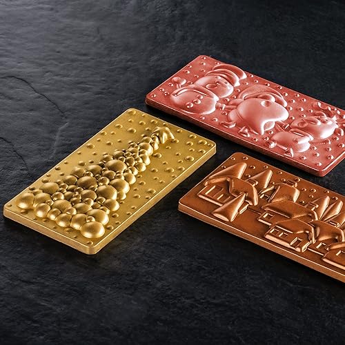 Miniatura 7 de Pavoni PC5038 - Molde de barra de chocolate de policarbonato con tres cavidades Xmas-Village, cada una de 3.031in x 6.063in x 0.394in de alto