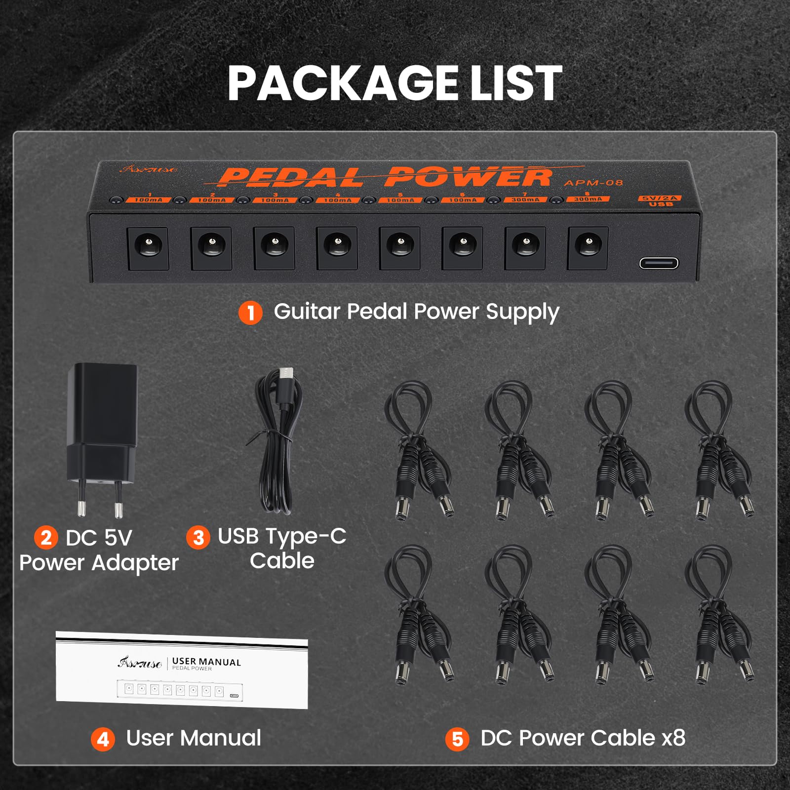 Asmuse Fuente de Alimentación para Pedal de Guitarra con 8 Salidas de CC, para Pedales de Efectos de Guitarra Eléctrica de 9 V