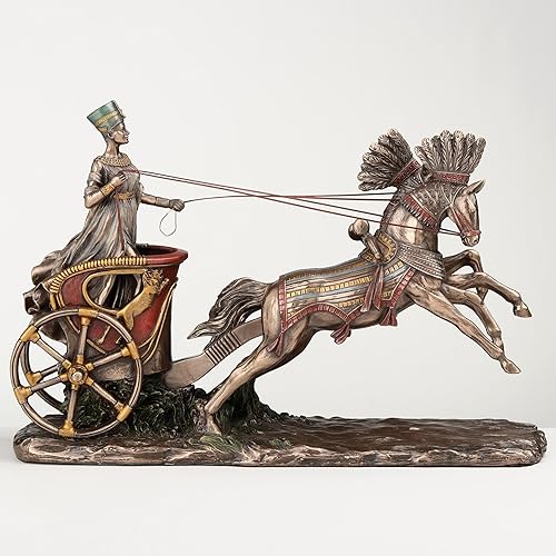 Miniatura 2 de Veronese Design Estatua de Nefertiti de 11 5/8 pulgadas de la reina egipcia en el carro, estatua de acabado de bronce de resina fundida en frío