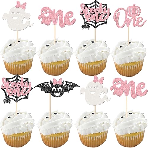 Rsstarxi Paquete de 30 adornos espeluznantes para cupcakes de Halloween para el primer cumpleaños, decoración de cupcakes de fantasma, murciélago,