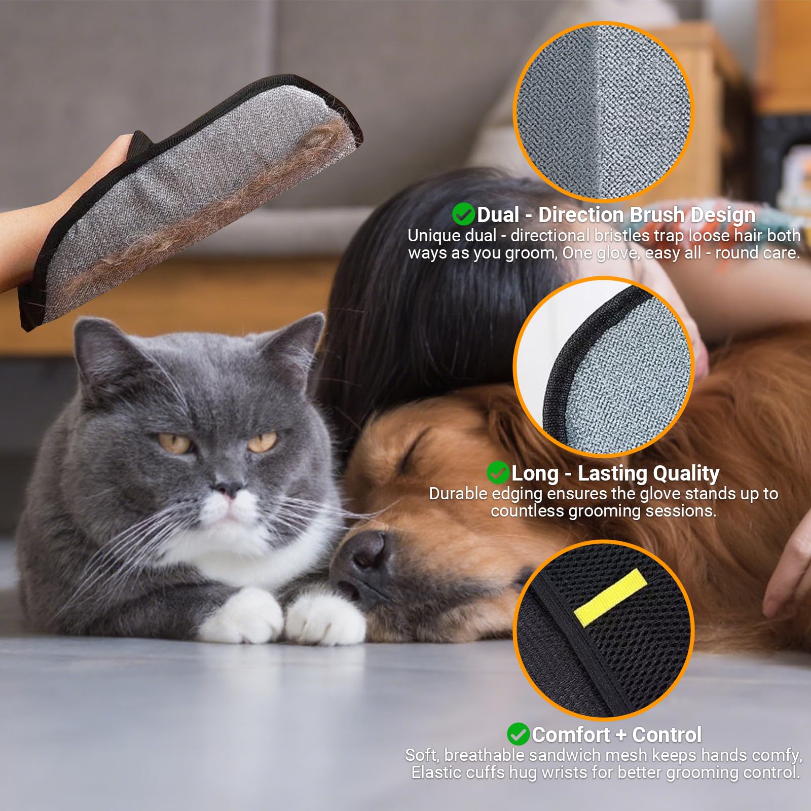 2 Gants Anti-poils Pour Chien Et Chat – Effet Statique, Réutilisables Et Lavables (enlève Les Poils Sur Canapé, Vêtements…)