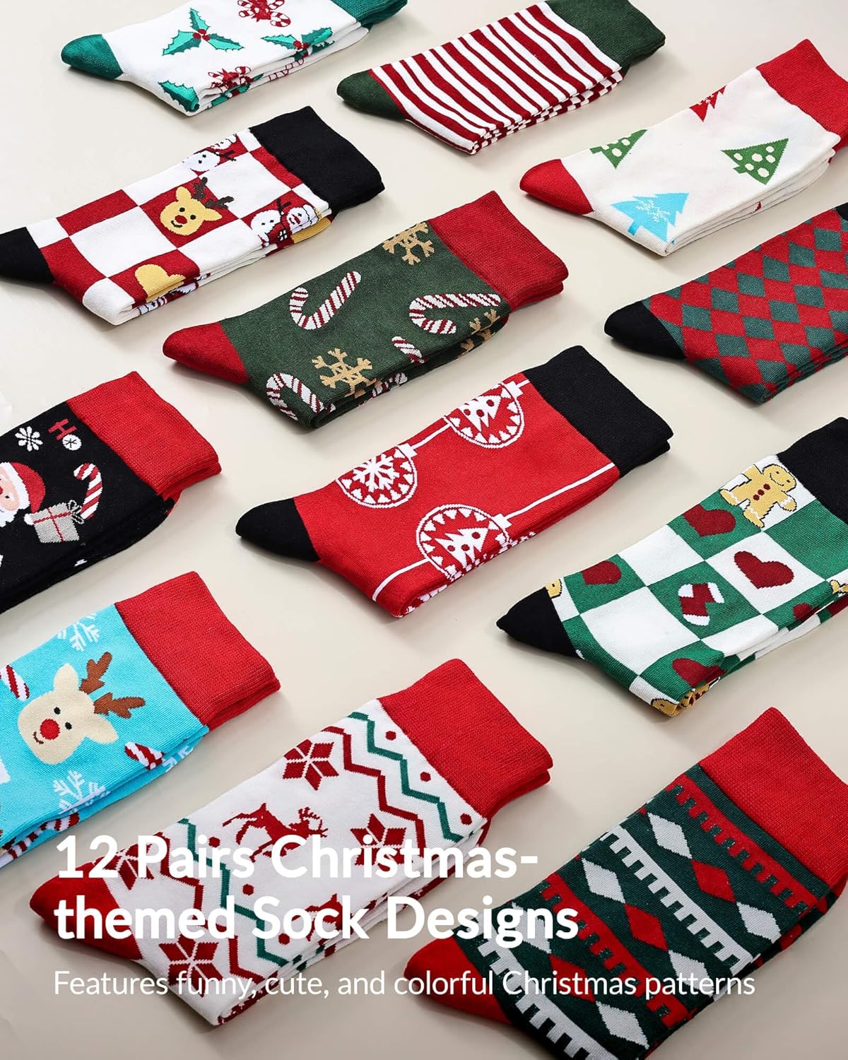 Moyel Advent Calendar 2025 Adult Men 12 Days of Christmas Cotton Socks US 7-13 Fun Christmas Sock Advent Calendar for Men Funny Gifts for Dad Boyfriend Husband Brother 12 Pair-Men US Size 7-13