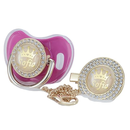 Miniatura 16 de Juego de Chupete y Clip Personalizado con Nombre en Oro Rosa con Brillos, Regalo Ideal para Baby Shower, Sesión de Fotos de Recién Nacido y Recuerdo
