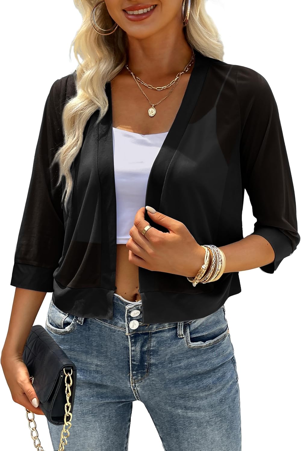 CPOKRTWSO Women's Cardigan Summer Lightweight Casual Short Sleeve Sheer Cardigans for Women Open Front Cover Ups(S-XL) - Image 2