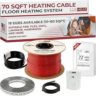 LuxHeat 70sqft Floor Heating Cable Kit - 120v Underfloor Heating System - Heated Flooring System Includes UWG4 WiFi Programmable Thermostat w/GFCI, Heated Floor Cable, Strapping, Sensor & Alarm
