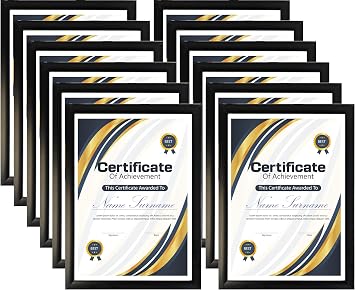 A4 Certificate Frame Black Set of 12 - A4 Picture Frames Wall or Desk Display Documents Diplomas Prints Wall Mounted Standing Frame Portrait Landscape