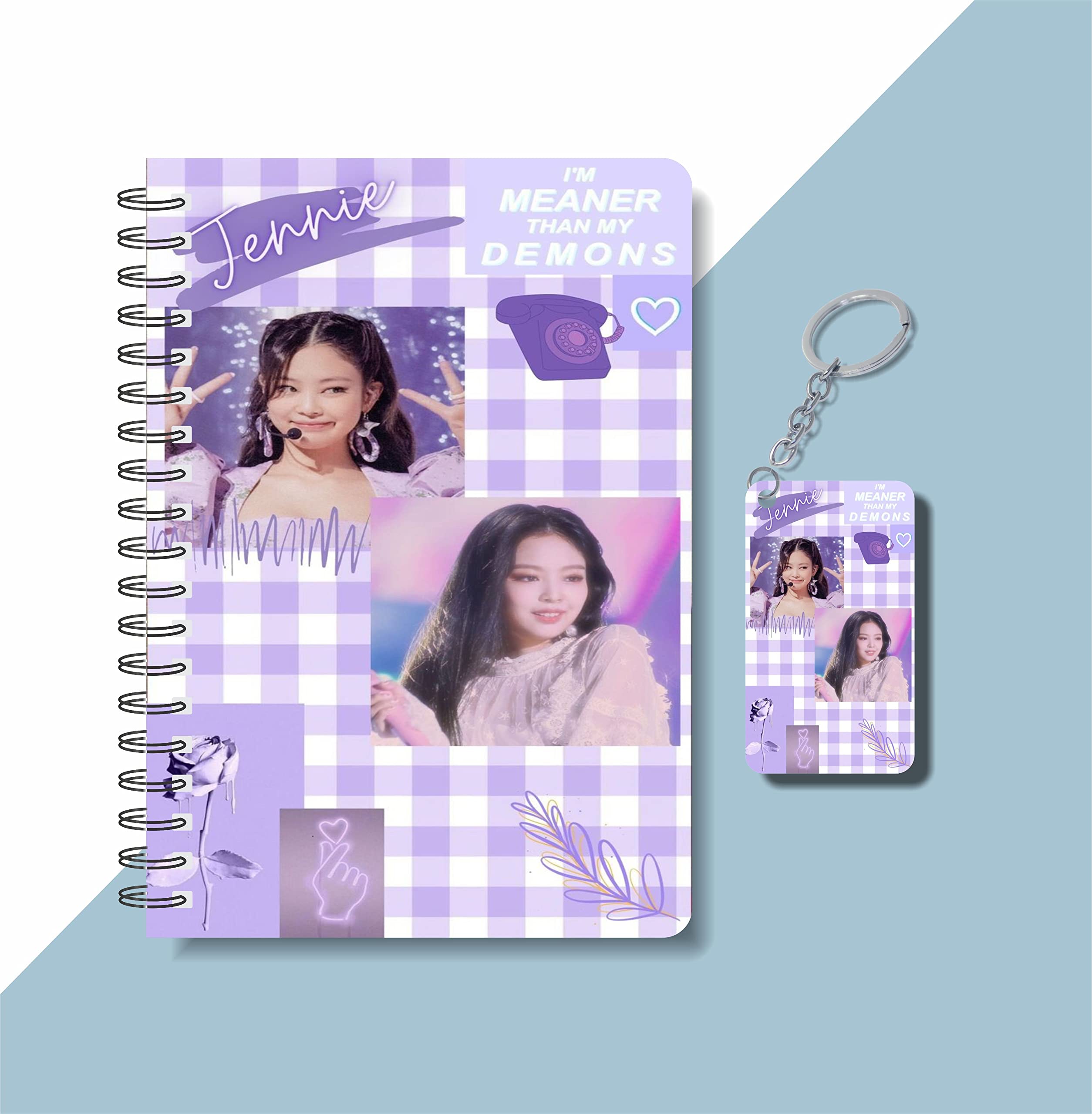 CRAFT MANIACS BLACKPINK JENNIE MEANER THAN DEMONS ROUND CORNER PRINTED A5 160 RULED PAGES NOTEBOOK & FREE KEYCHAIN | BEST GIFT FOR BLINK ARMY