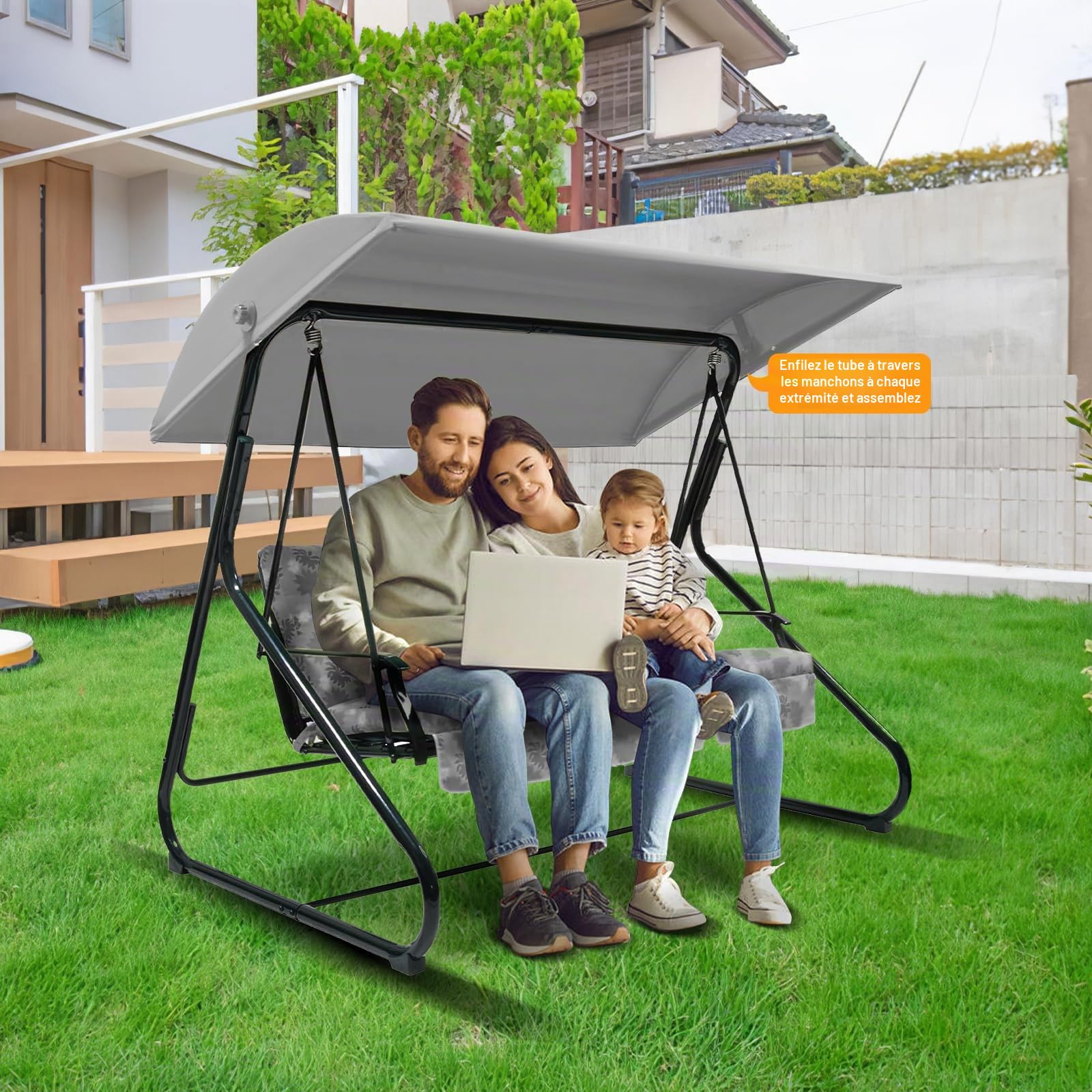 WingFly Housse de remplacement B&Q Colorado pour balançoire de jardin 3 places, pour hamac de jardin, housse supérieure uniquement (204 X 117 cm, gris)