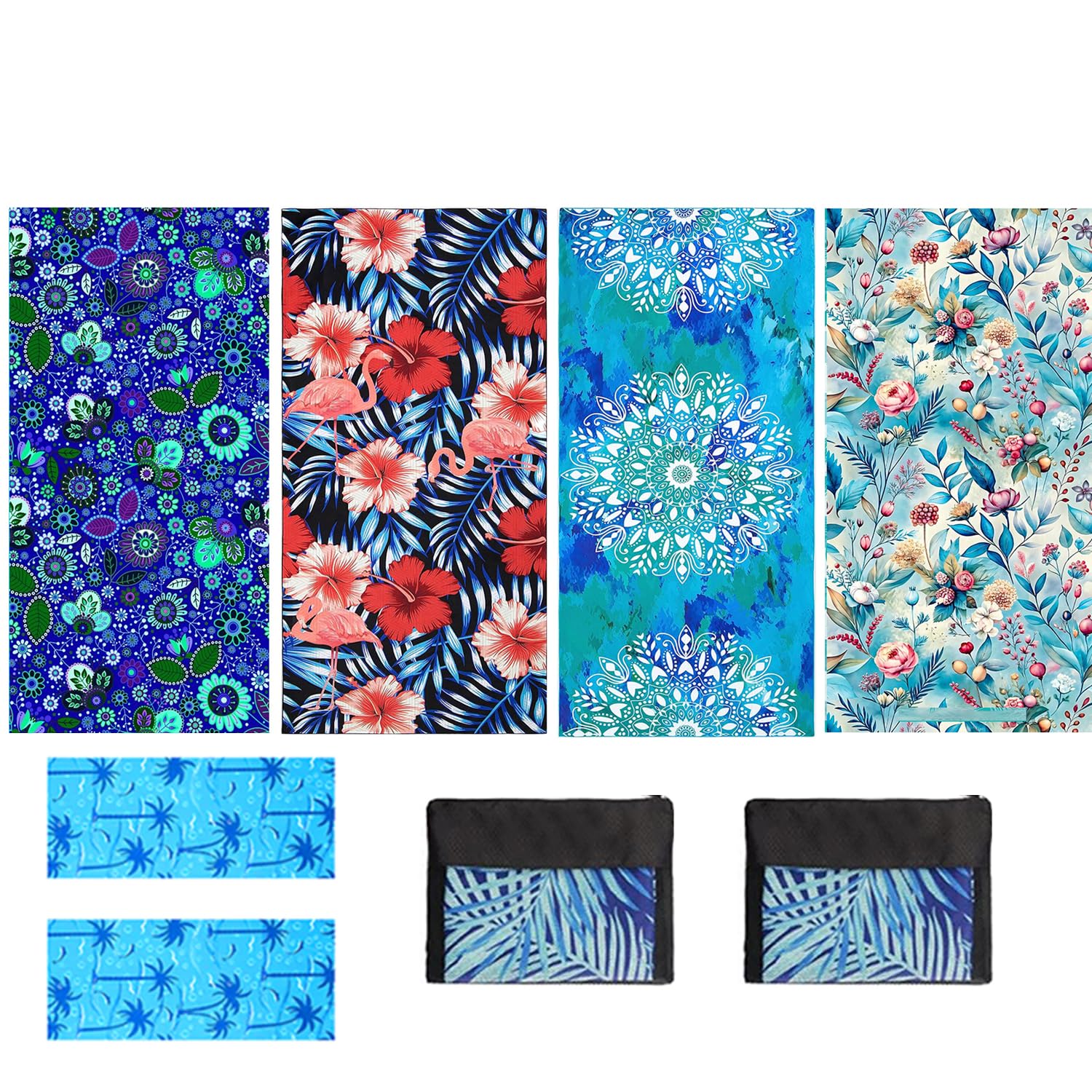 JAODFK 4 Pcs Microfibre Beach Towel 71"X32" Quick Dry Lightweight Sand Free Extra Large Thin Towels Travel Essentials For Adults Womens Swim Bath Accessories Mats Holiday Must Haves Flowers