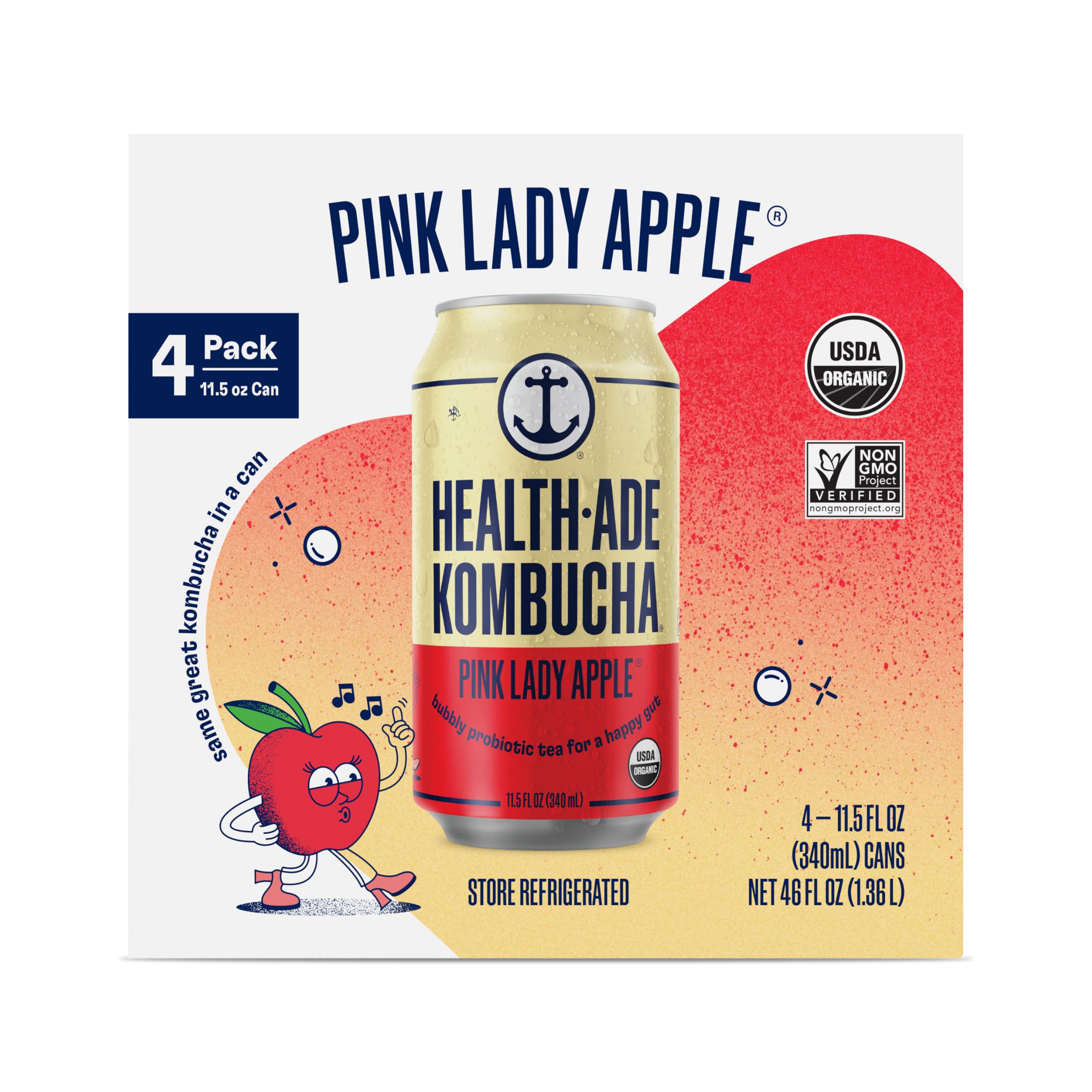 Amazon.com: Health Ade, Kombucha Apple Pink Lady Can 4 Pack