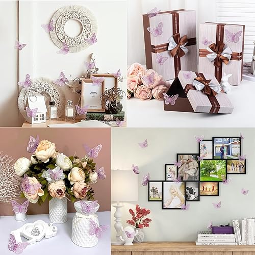 Miniatura 6 de 72 piezas de decoraciones de mariposa, 3 tamaños, 3 estilos, decoración de pared de mariposa 3D, decoraciones de fiesta, decoraciones de cumpleaños