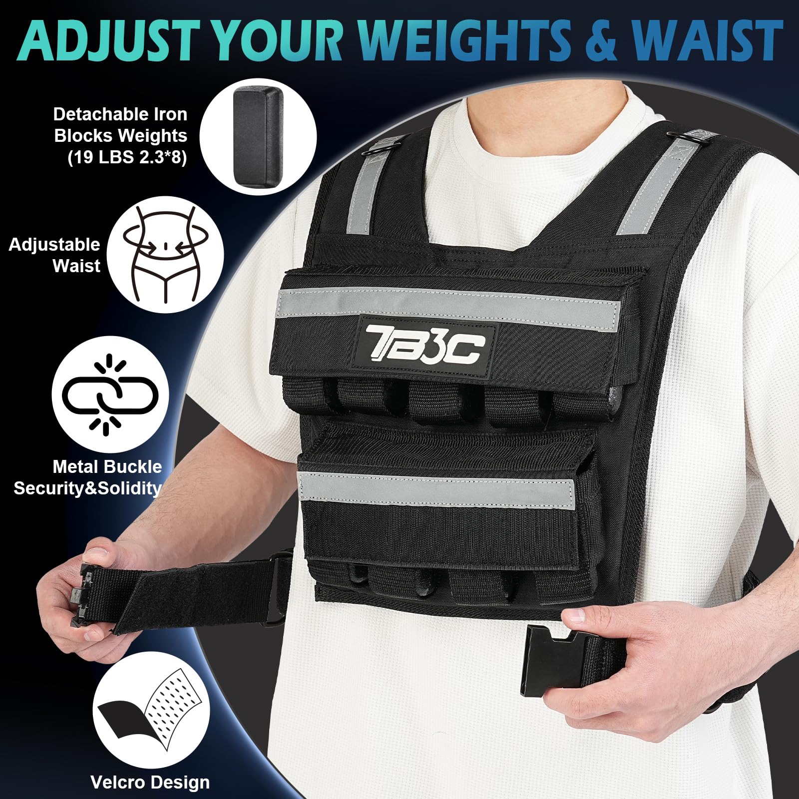 Adjustable Weighted Vest?40lbs Weights with Reflective Stripe, Weight Vest Workout Vest for Strength Training Running Walking Workout Vest for Men and Women