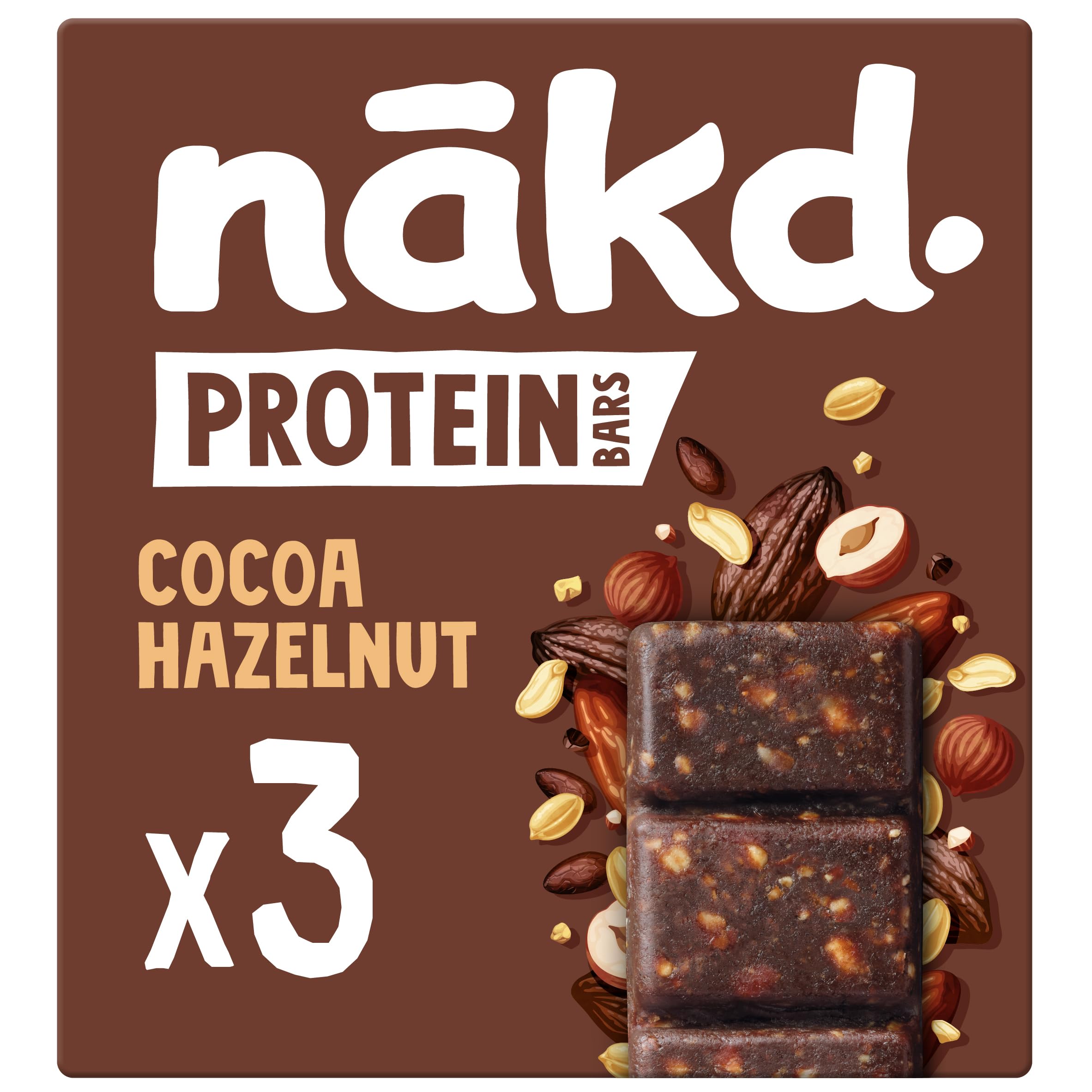 Nakd Cocoa Hazelnut Protein Bar - Vegan - Gluten Free - Healthy Snack, 45g x 3