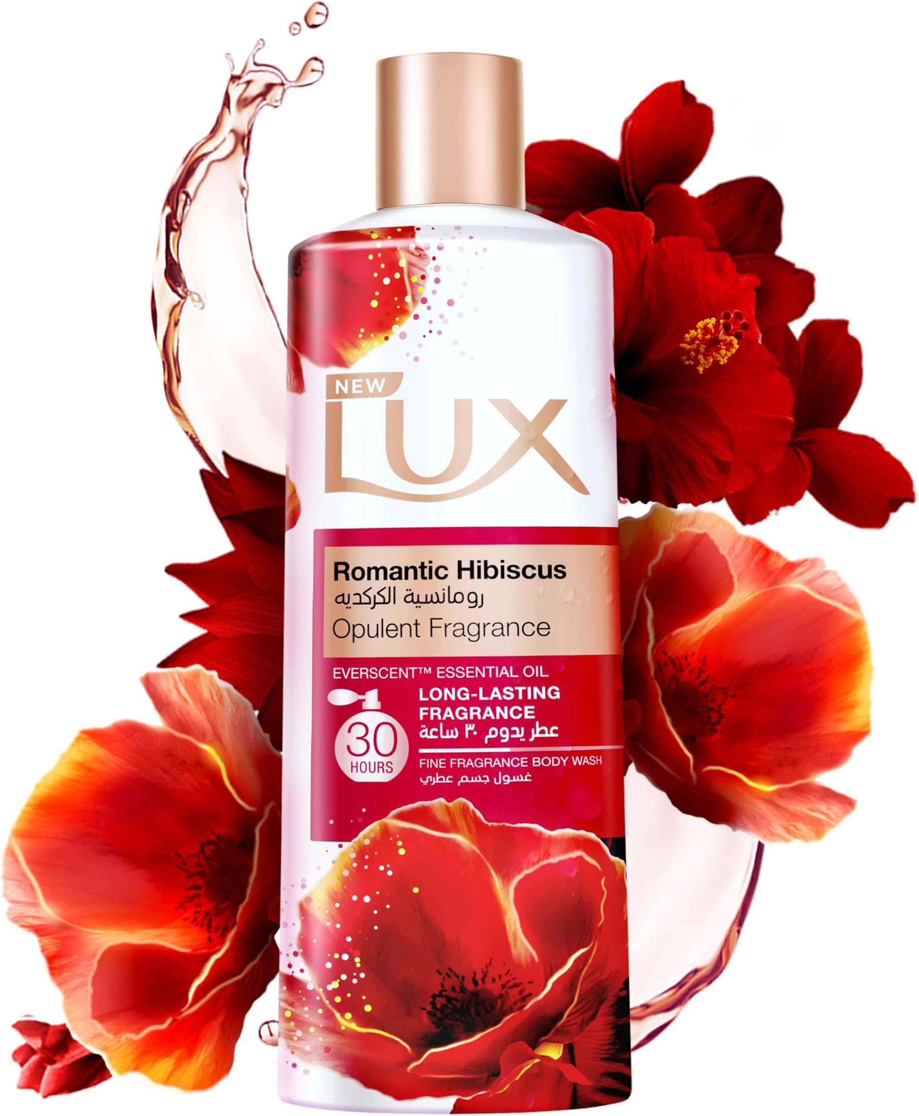LUX Opulent Fragrance Body Wash, Romantic Hibiscus, 30H Long-Lasting Scent, with Everscent Essential Oil, 250ml