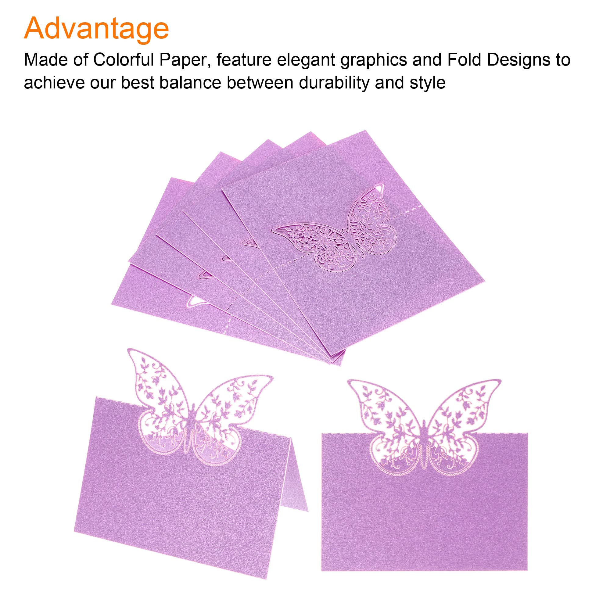 PATIKIL Table Name Place Cards,25Pcs 4.68 x 3.51inch Favor Decor Hollow Butterfly Cut Design Blank Card for Wedding Party Seating Place Cards Purple - Image 4