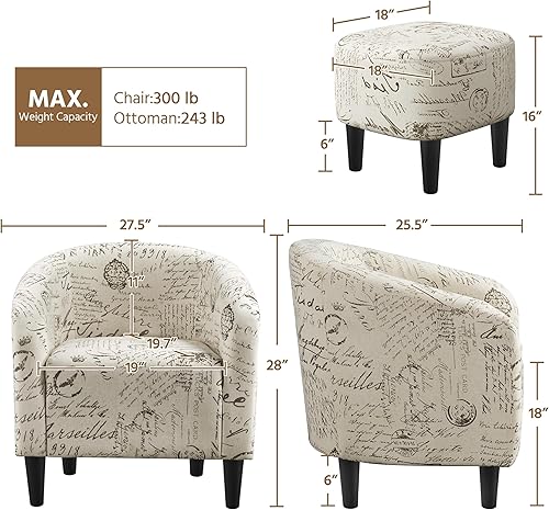 Miniatura 3 de Yaheetech - Silla decorativa con reposapiés, silla de respaldo de mediados de siglo, tapizada, suave, cómodo juego de sillón y reposapiés de tela,