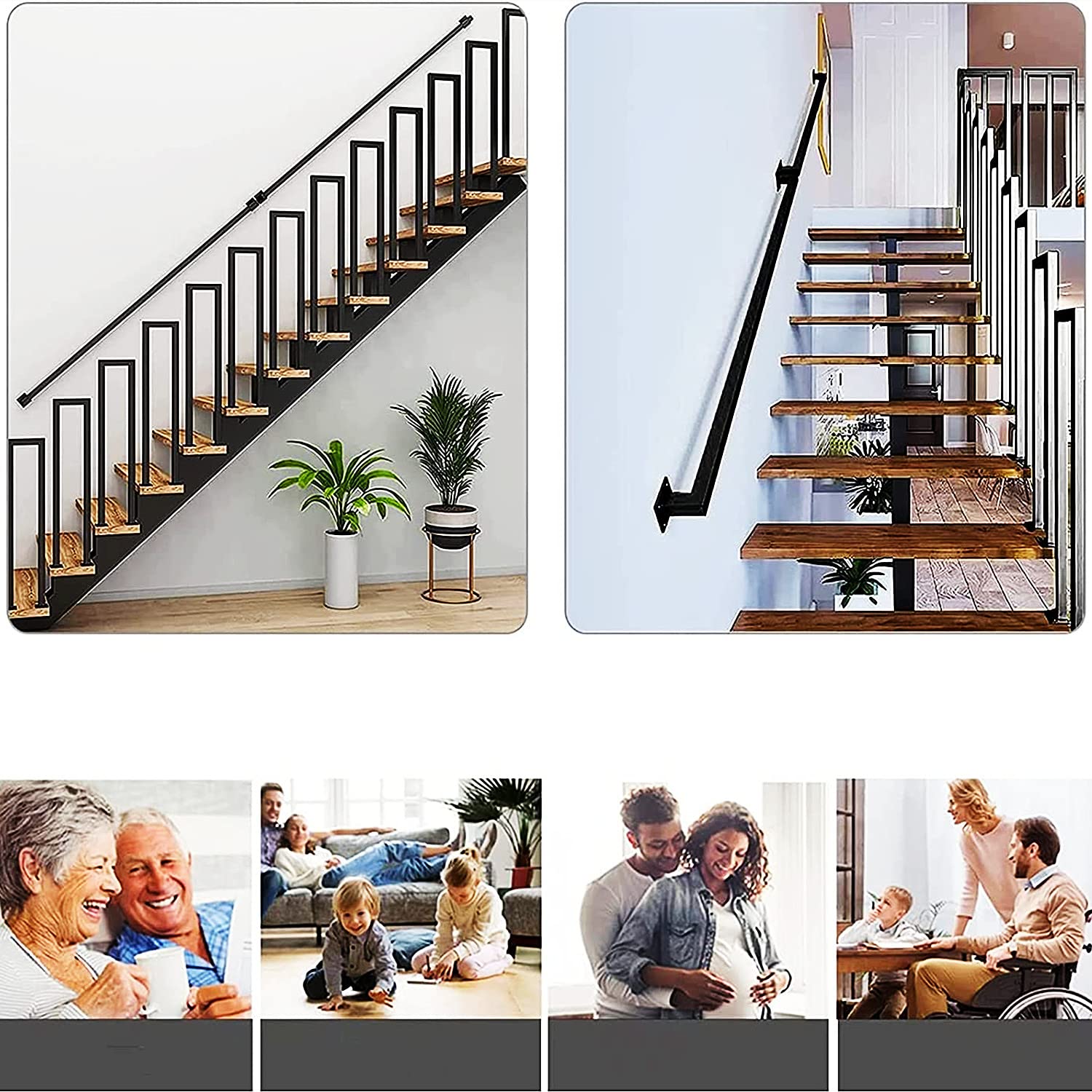 Treppe aus verzinktem Stahl, schwarz, 80 cm, mit einfacher Wandhalterung, für Innen- und Außenbereich, Haus/Gewerbeflächen