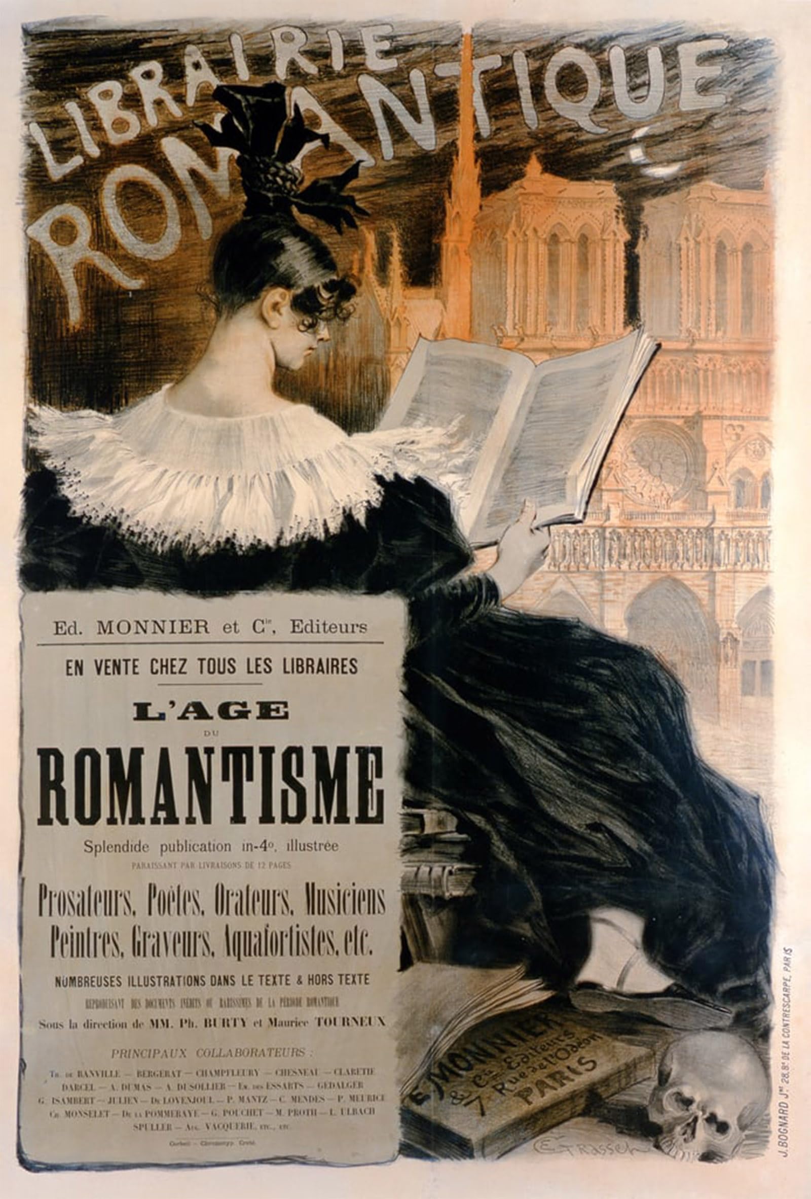 ARTXLXXBN Famous Painting Art Wall Decor Abstract Art Picture Librairie Romantique of Books on the History of Romanticism by Eugene Grasset Animal Pictures for Home Decor 60x90cm