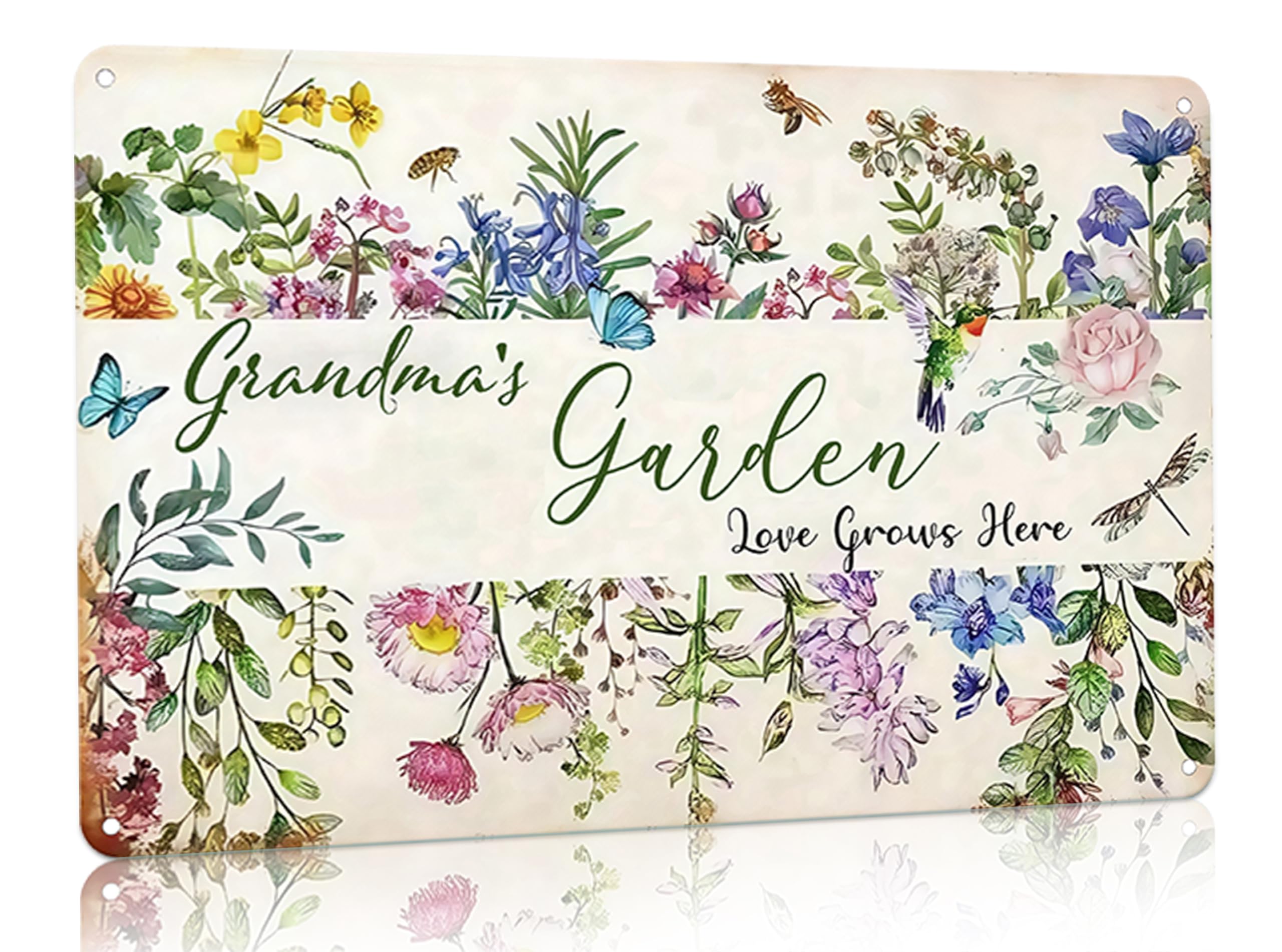 Grandma's Garden Love Grows Here Tin Sign, 8x12 Inch